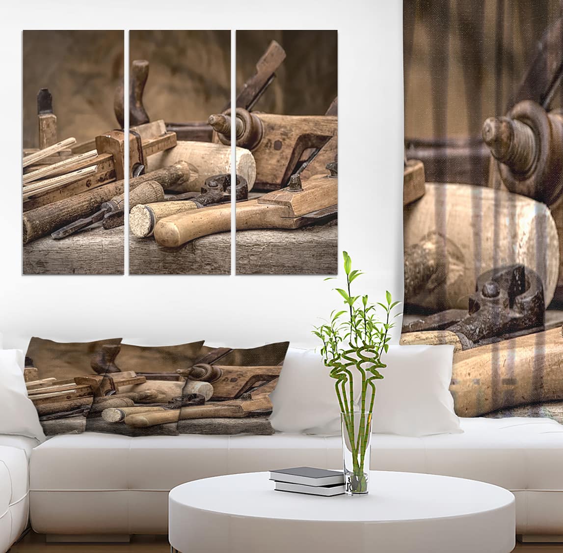 Designart - Vintage woodworking tools - Vintage Painting Print on Wrapped Canvas set