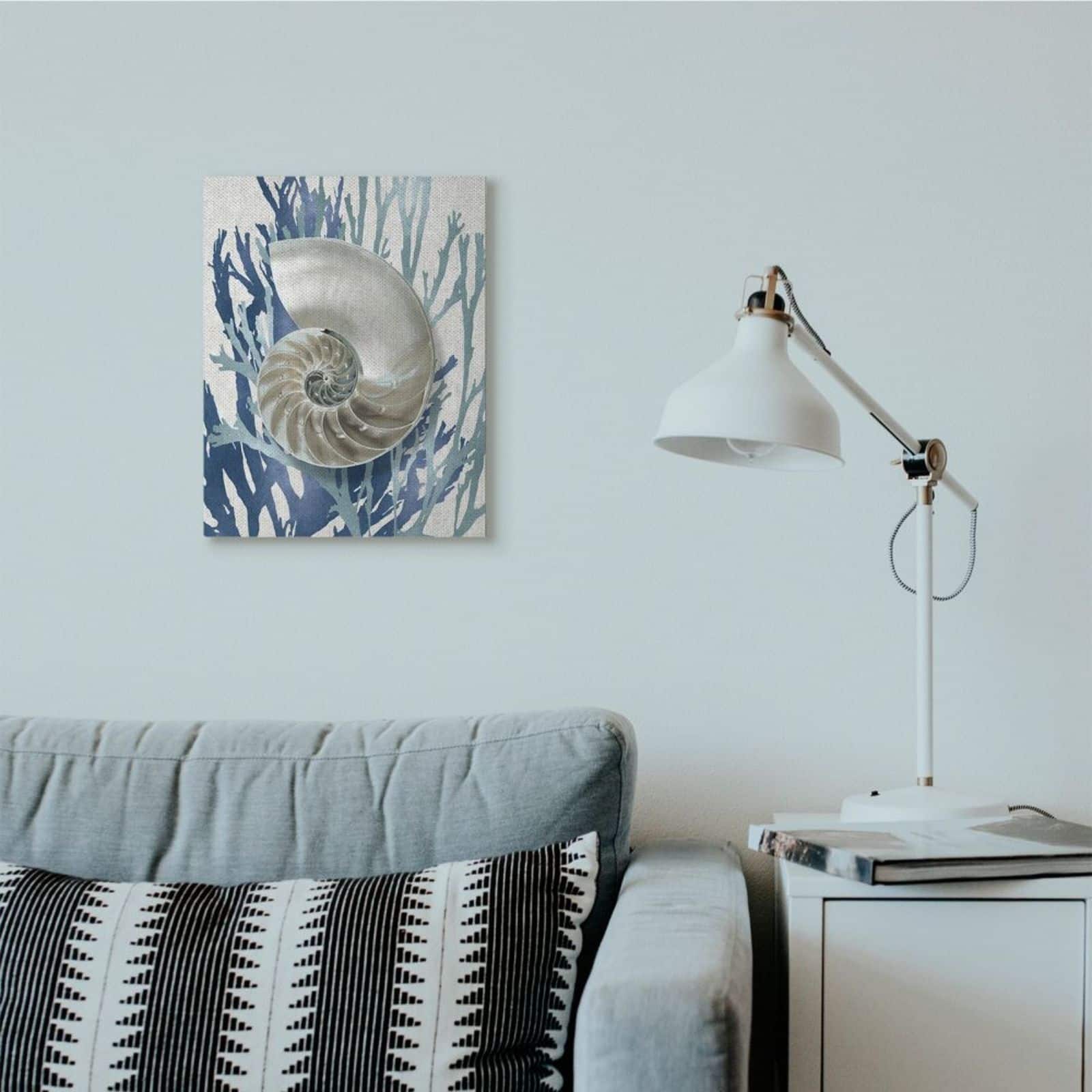 Stupell Industries Shell Coral Beach Blue Design Canvas Wall Art