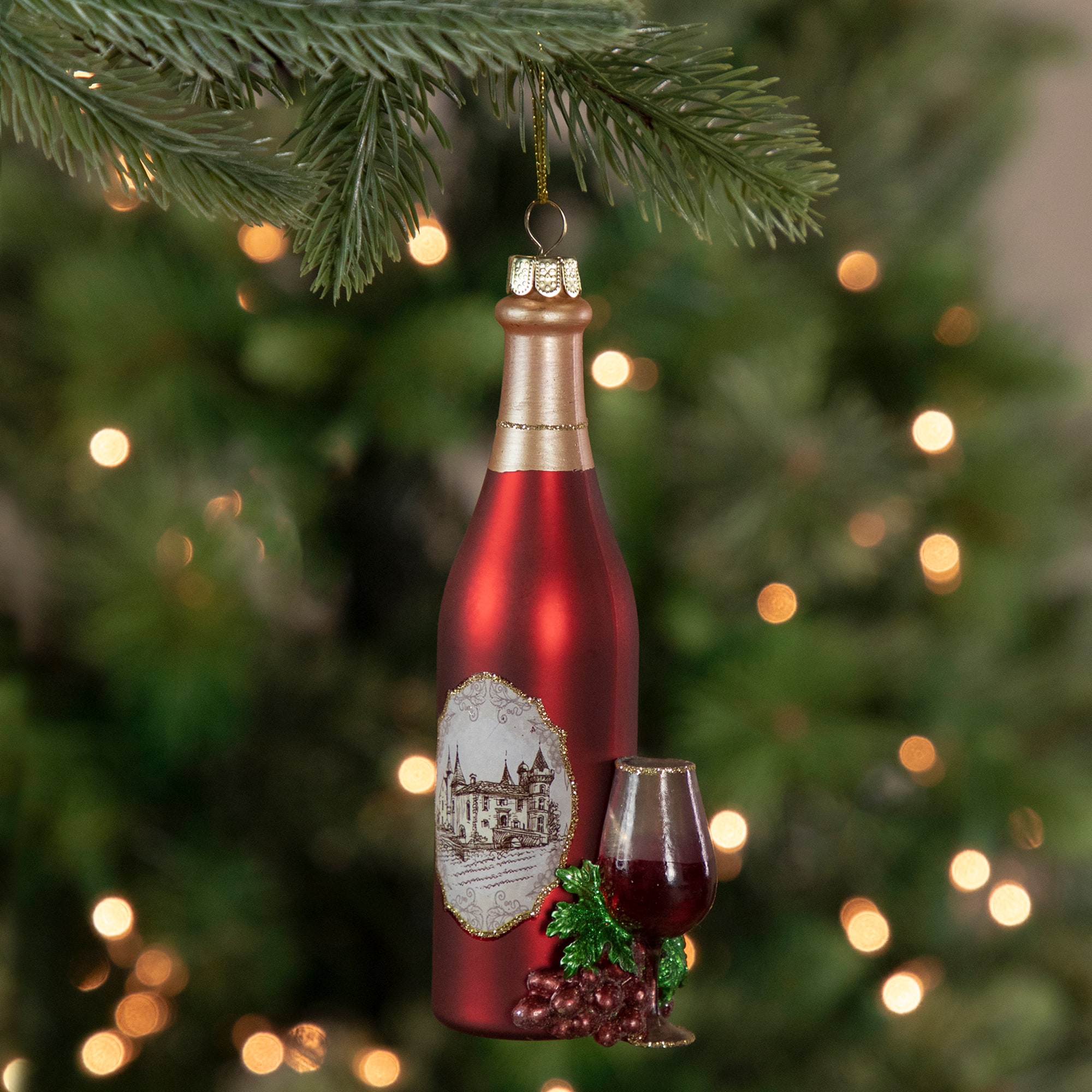 6&#x22; Matte Red Wine Country Glass Bottle Christmas Ornament