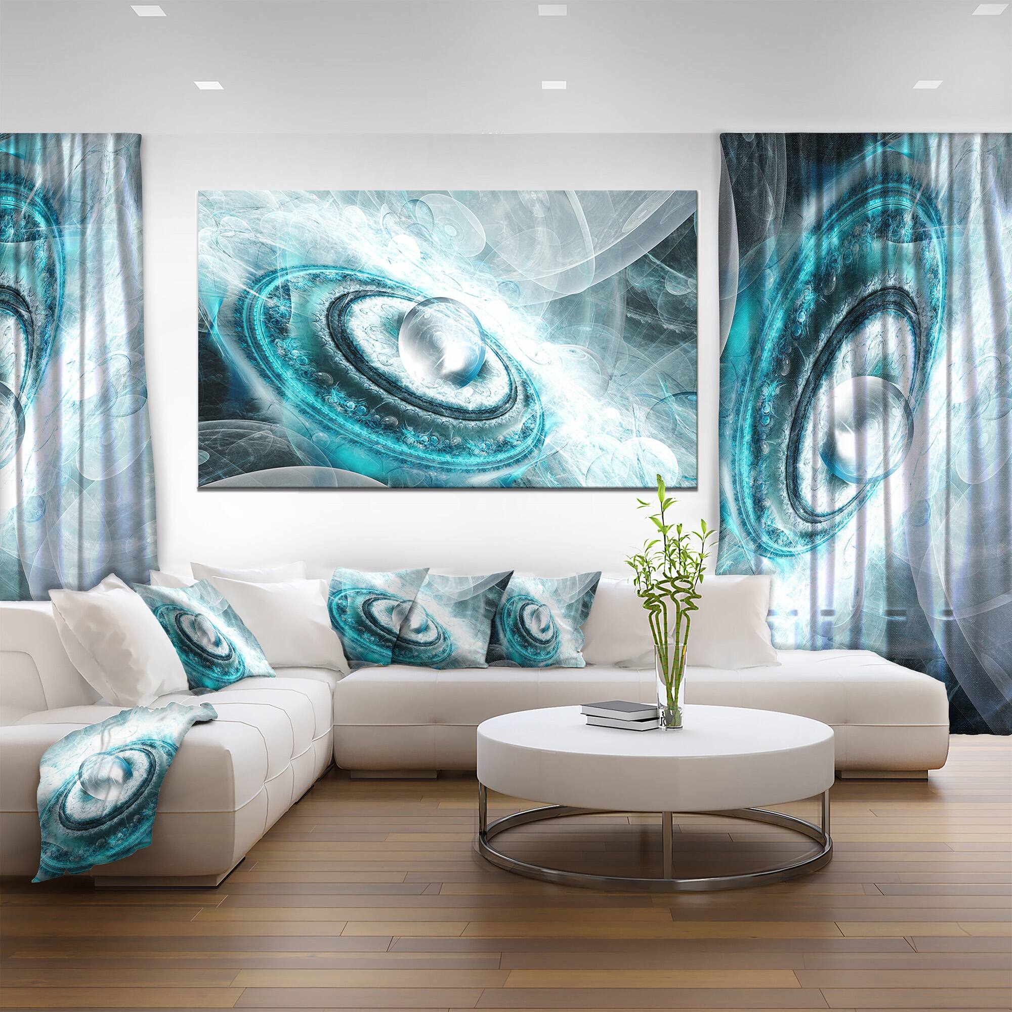 Designart - Blue Fractal Flying Saucer - Large Floral Canvas Art Print
