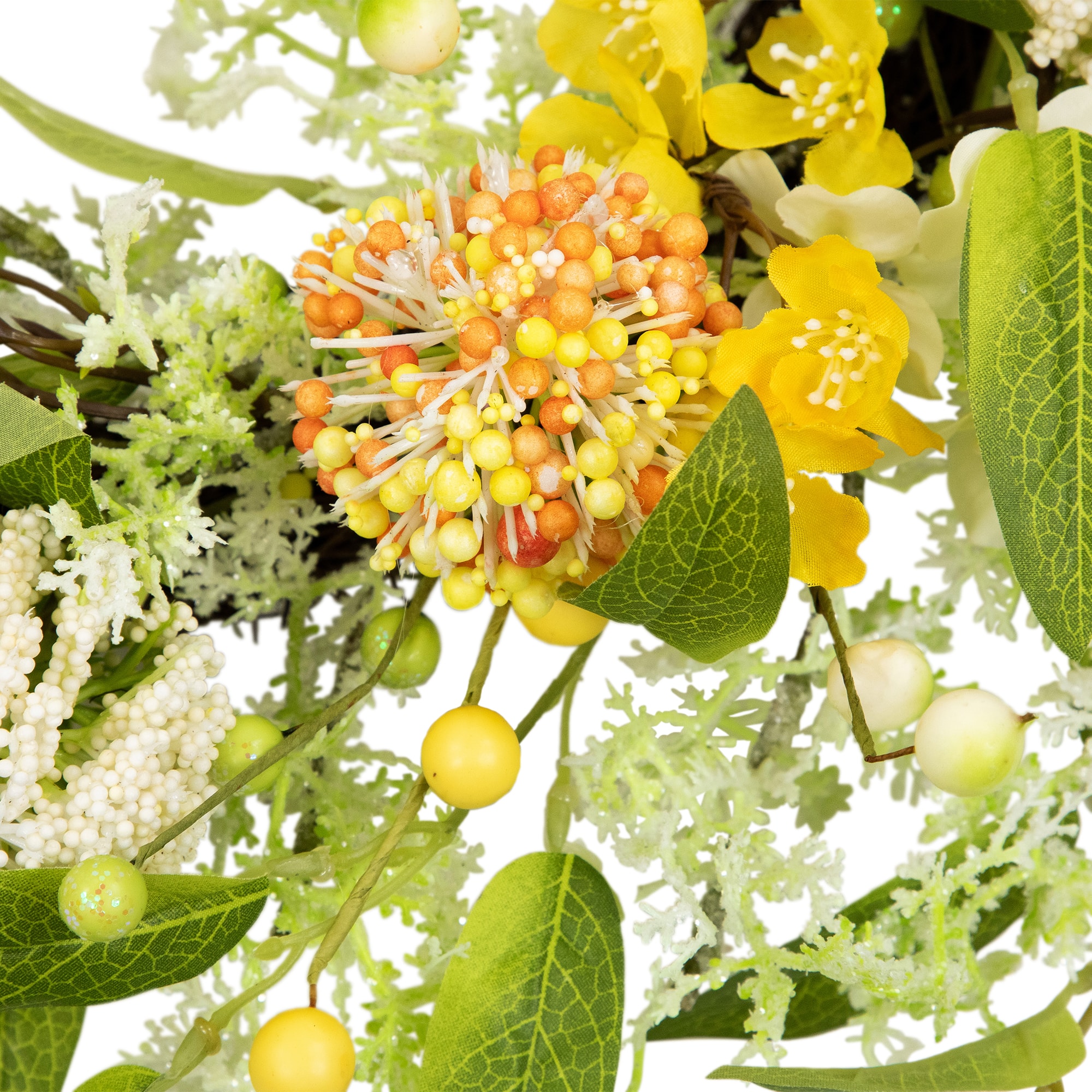 26&#x22; Yellow &#x26; Orange Berry &#x26; Thistle Floral Spring Wreath