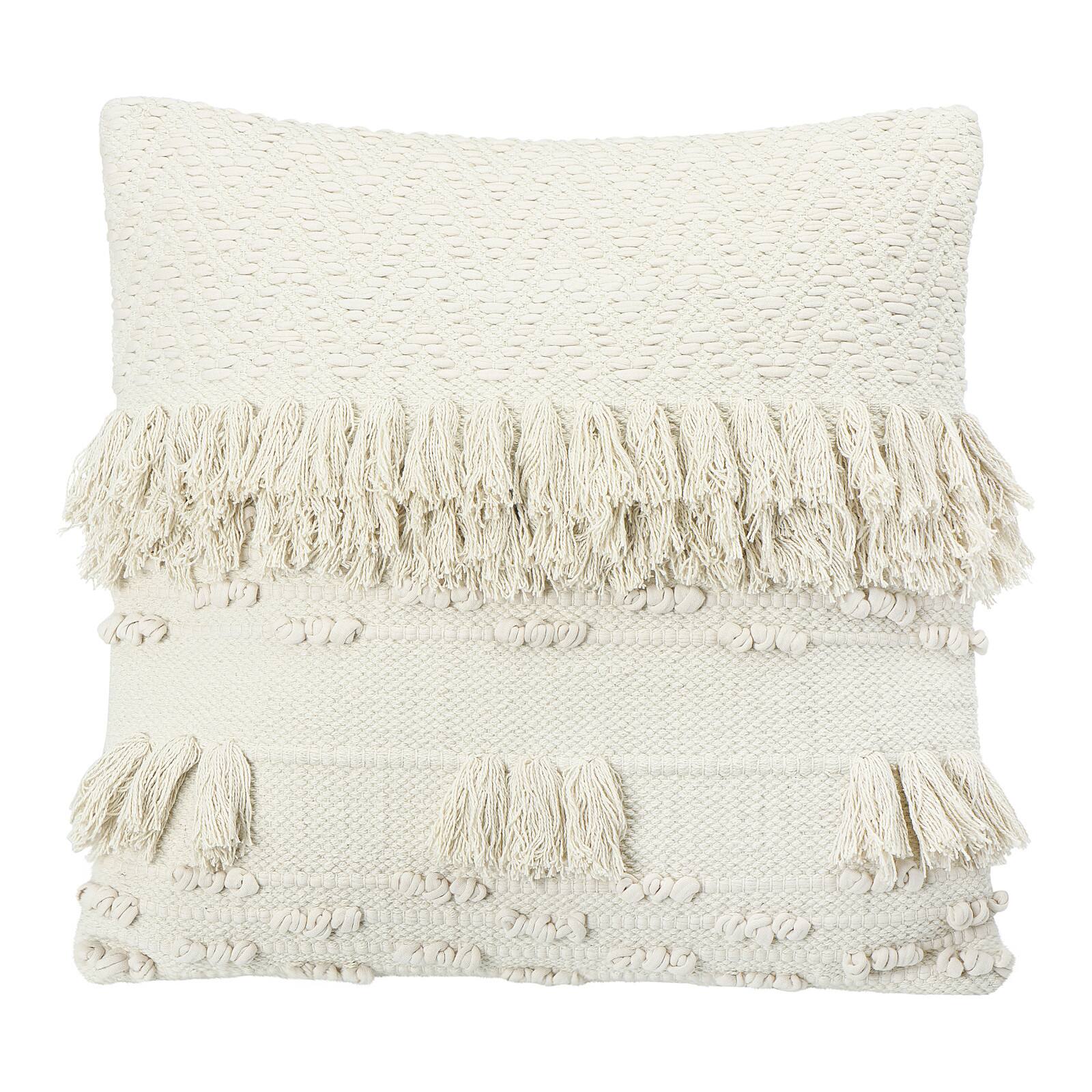 cream fringe pillow