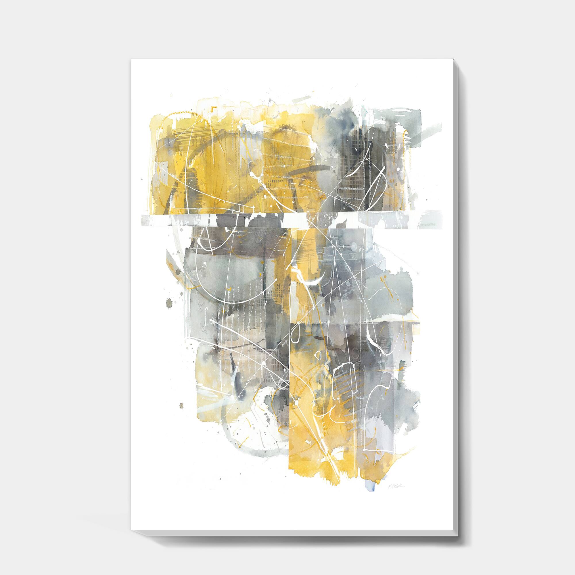 Designart - Moving In and Out of Traffic II Yellow Grey - Geometric Canvas Artwork