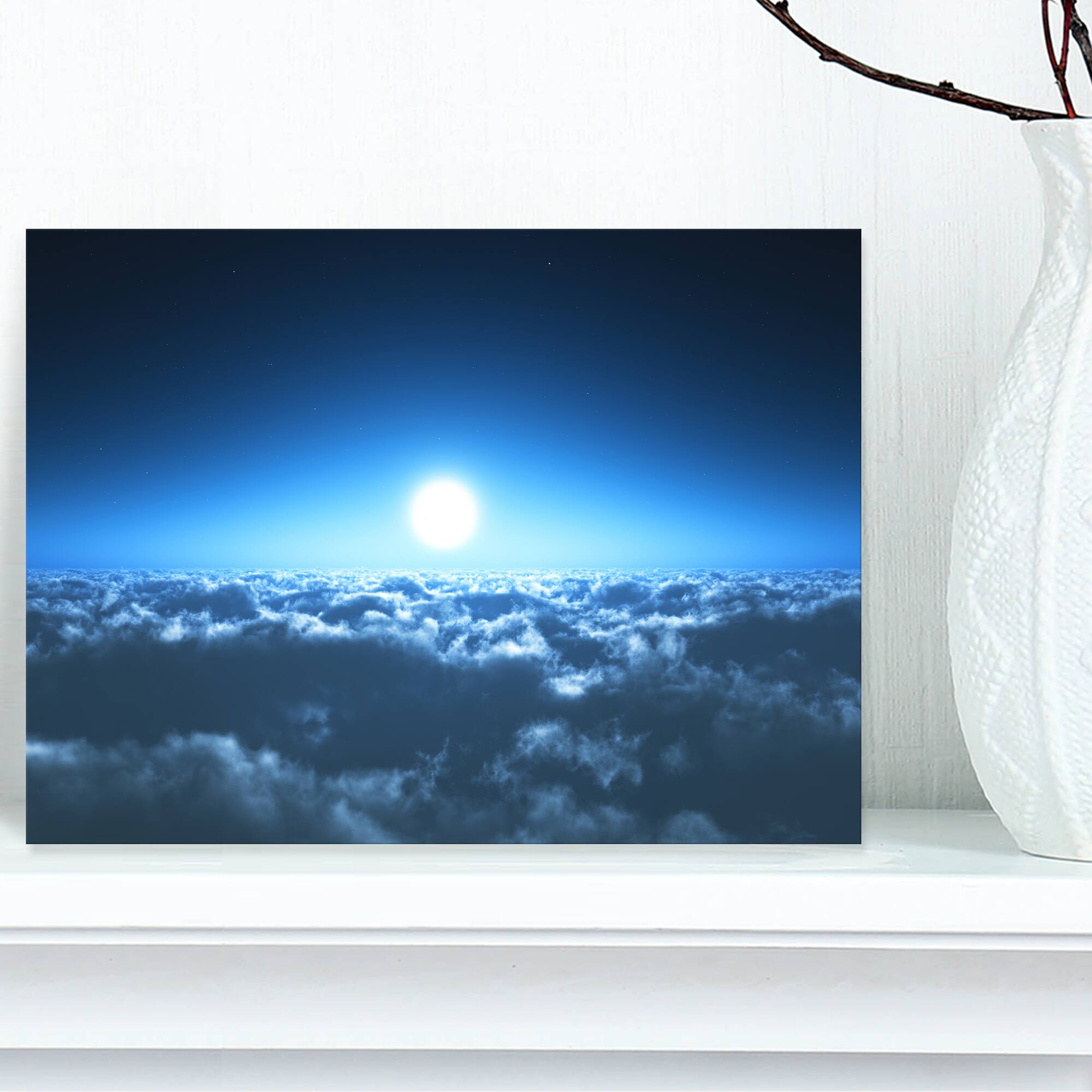 Designart - Night Flight above Clouds - Extra Large Wall Art Landscape