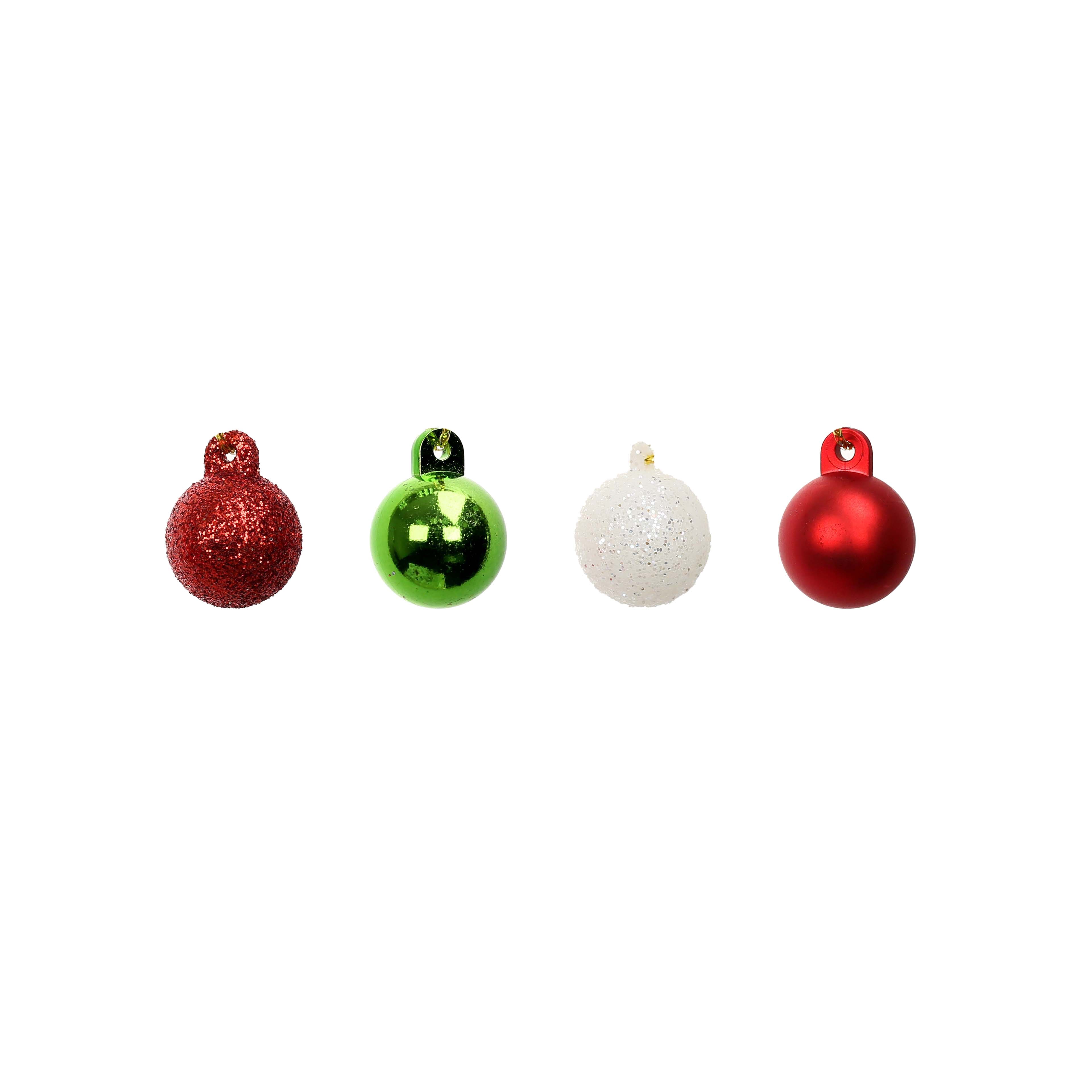 16 Pack Mini Red, Green &#x26; White Ball Plastic Ornaments by Ashland&#xAE;