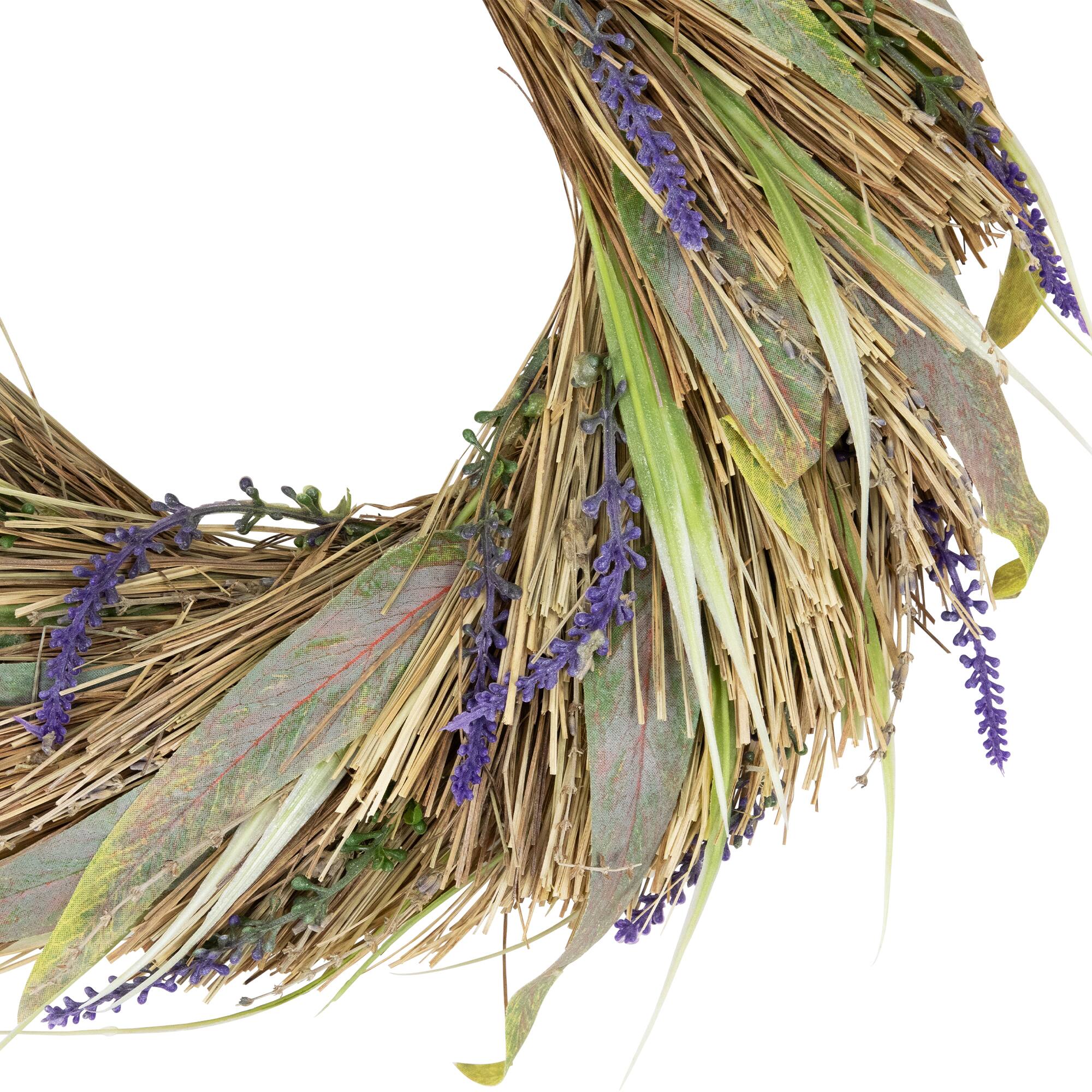 14" Artificial Grass and Lavender Spring Wreath