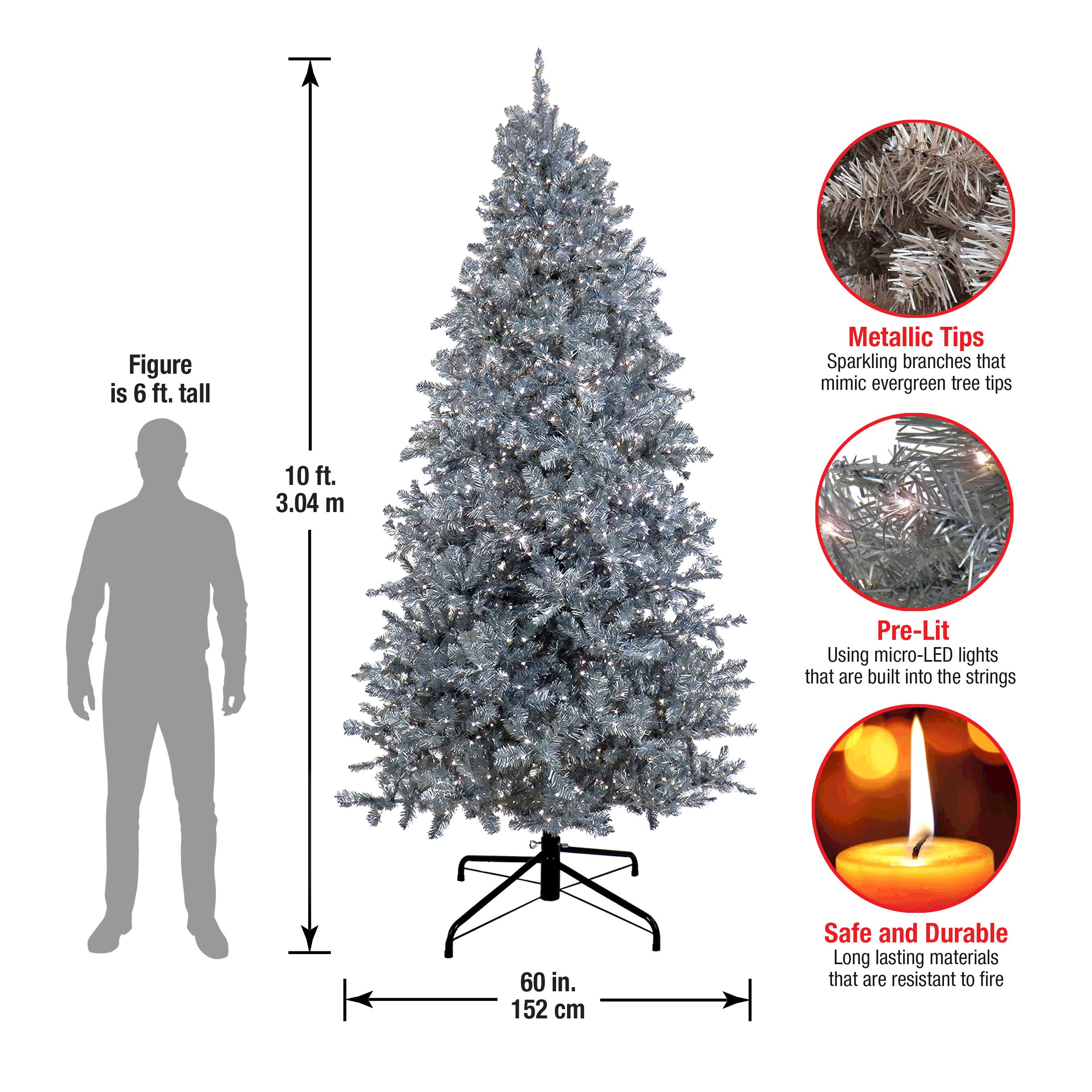 10ft. Pre-Lit Matte Silver Metallic Evergreen Artificial Christmas Tree