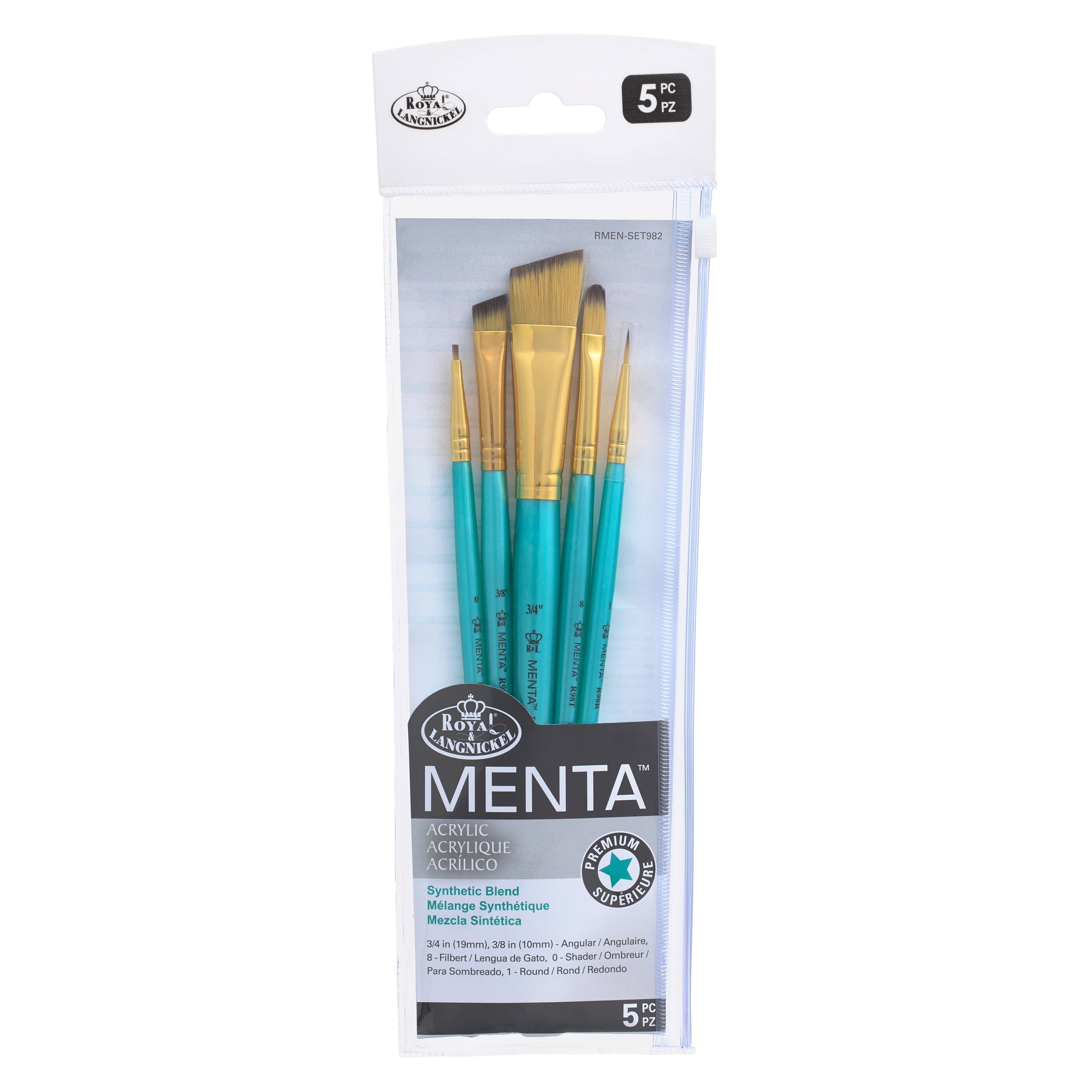 12 Packs: 5 ct. (60 total) Menta&#x2122; Synthetic Blend Acrylic Variety Brush Set