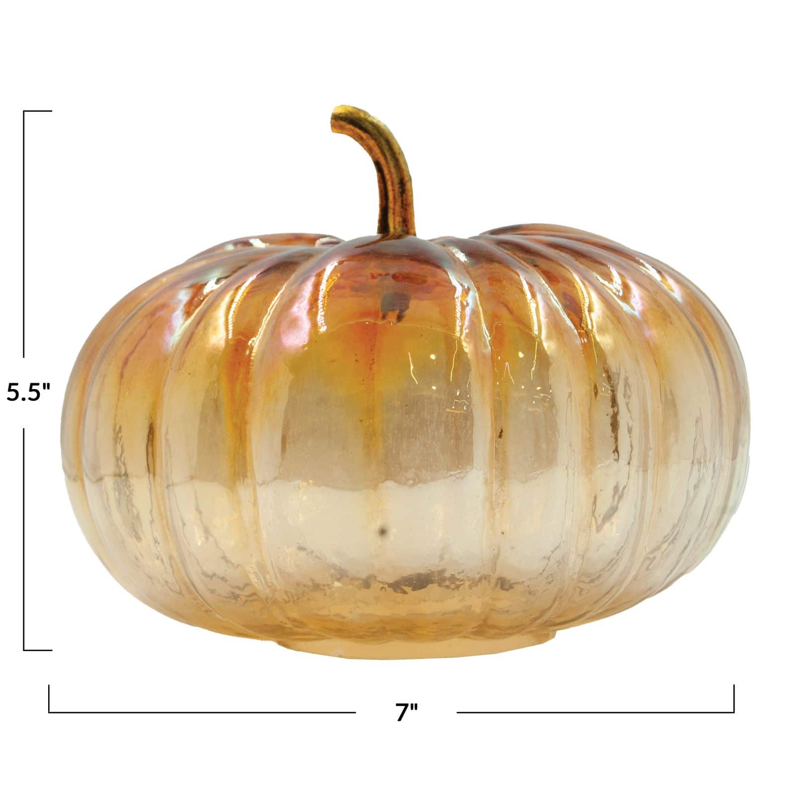 Hello Honey&#xAE; Glass Pumpkin with Brass Stem, Iridescent Finish, Amber Color