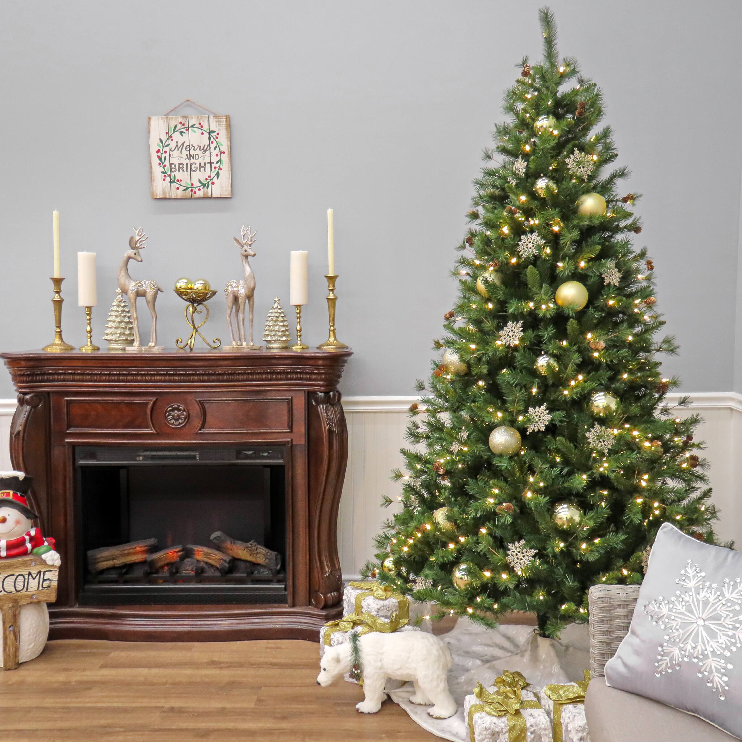 7.5ft. Pre-Lit Cedar Spruce Artificial Christmas Tree, Warm White LED Lights