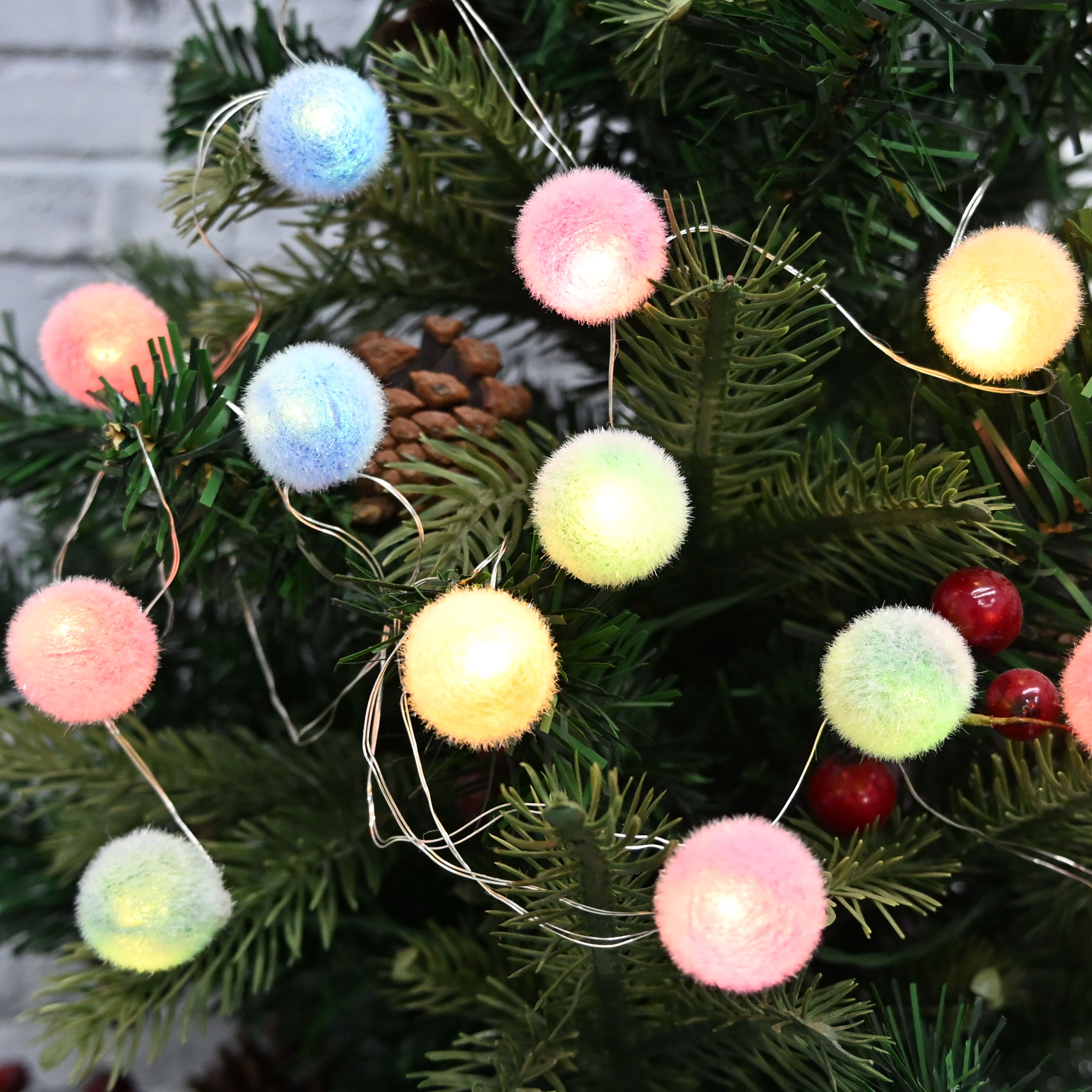 12ct. Multicolor LED Fuzzy Ball String Lights on Silver Wire by Ashland&#xAE;