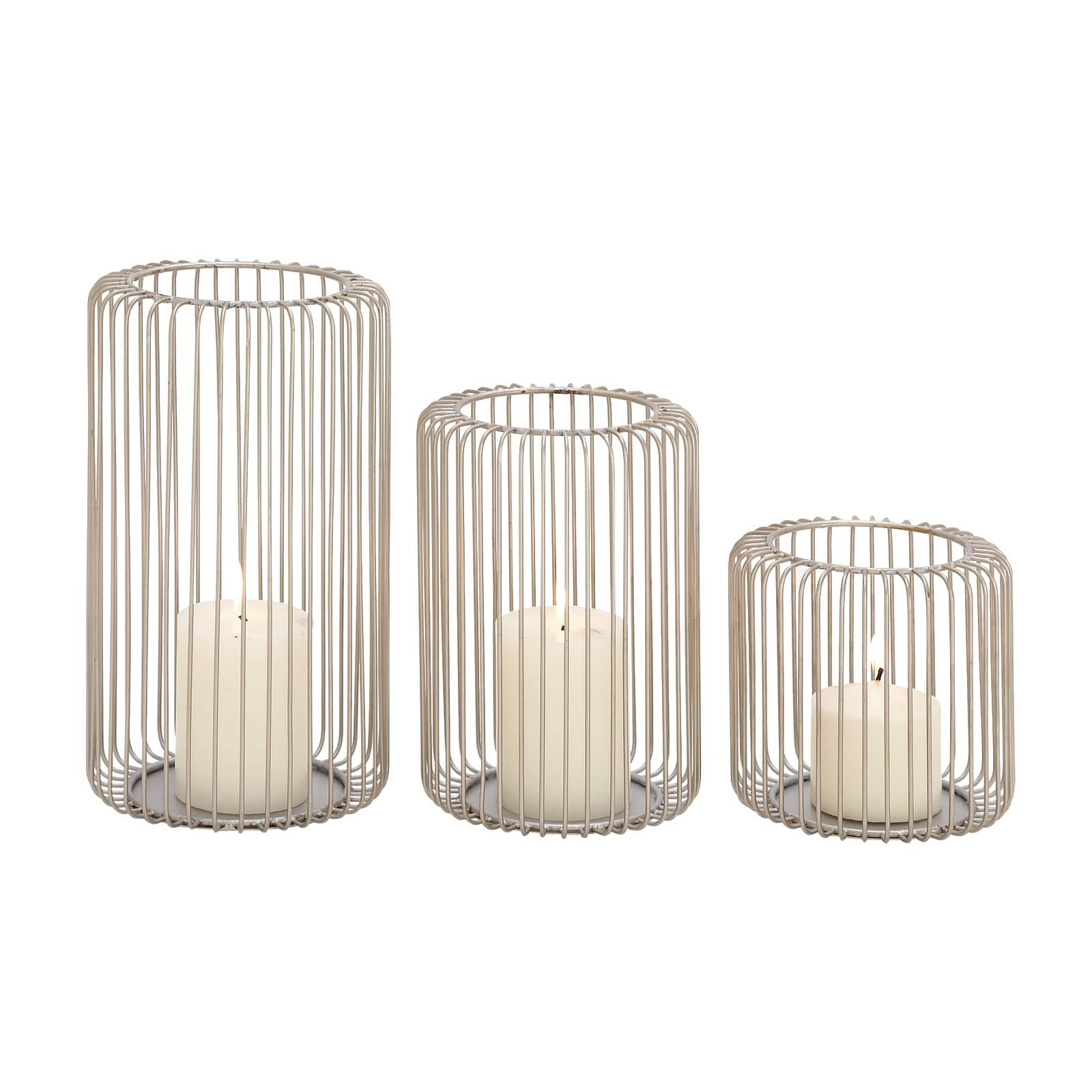 Silver Metal Modern Lantern Set