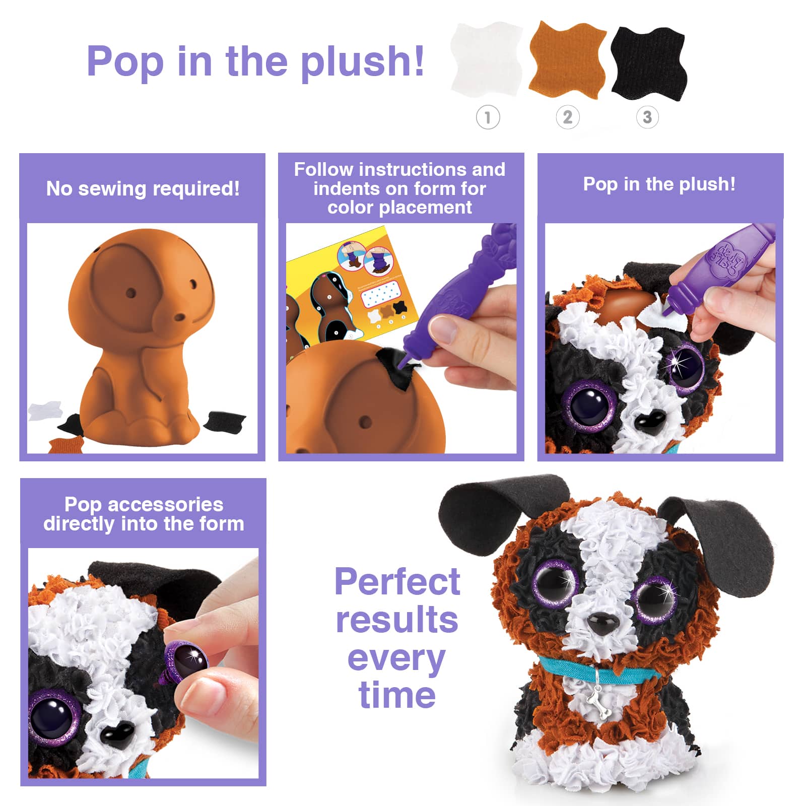 12 Pack: Assorted PlushCraft™ 3D Fabric Puppy Craft Kit