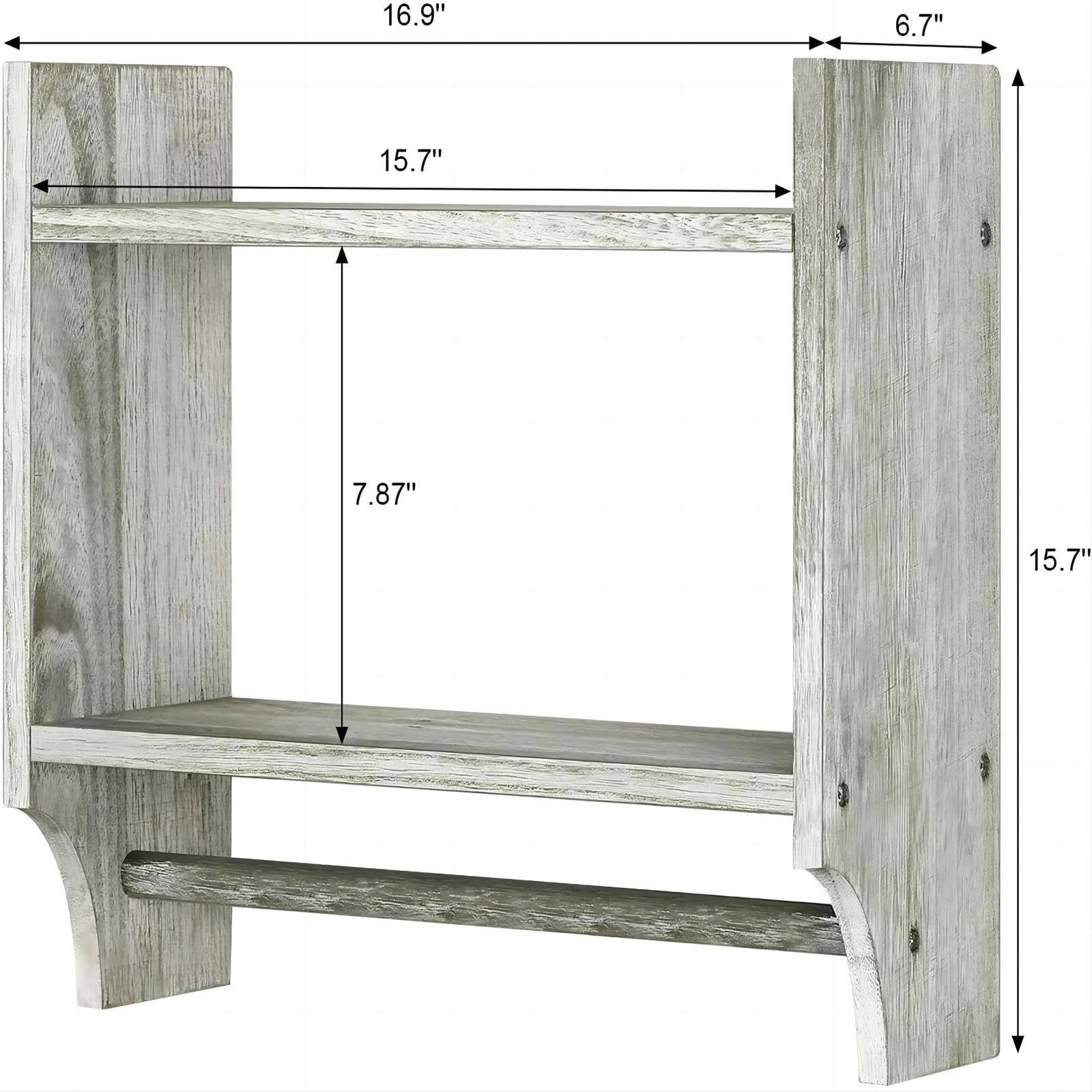 2-Tier Wood Wall Mounted Bathroom Shelf with Towel Rack