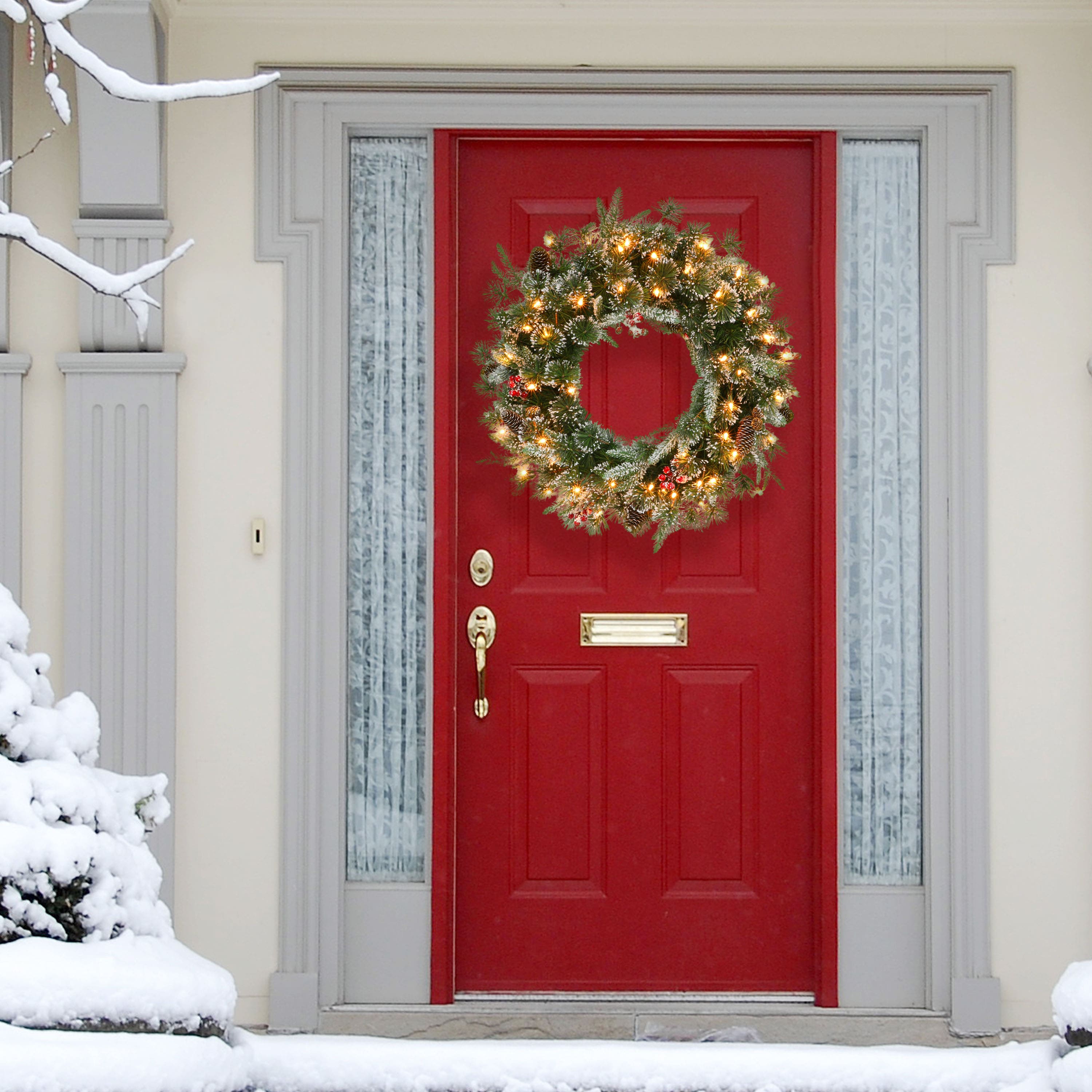 6 Pack: 32&#x22; Pre-Lit Glittery Berry &#x26; Pinecone Wreath