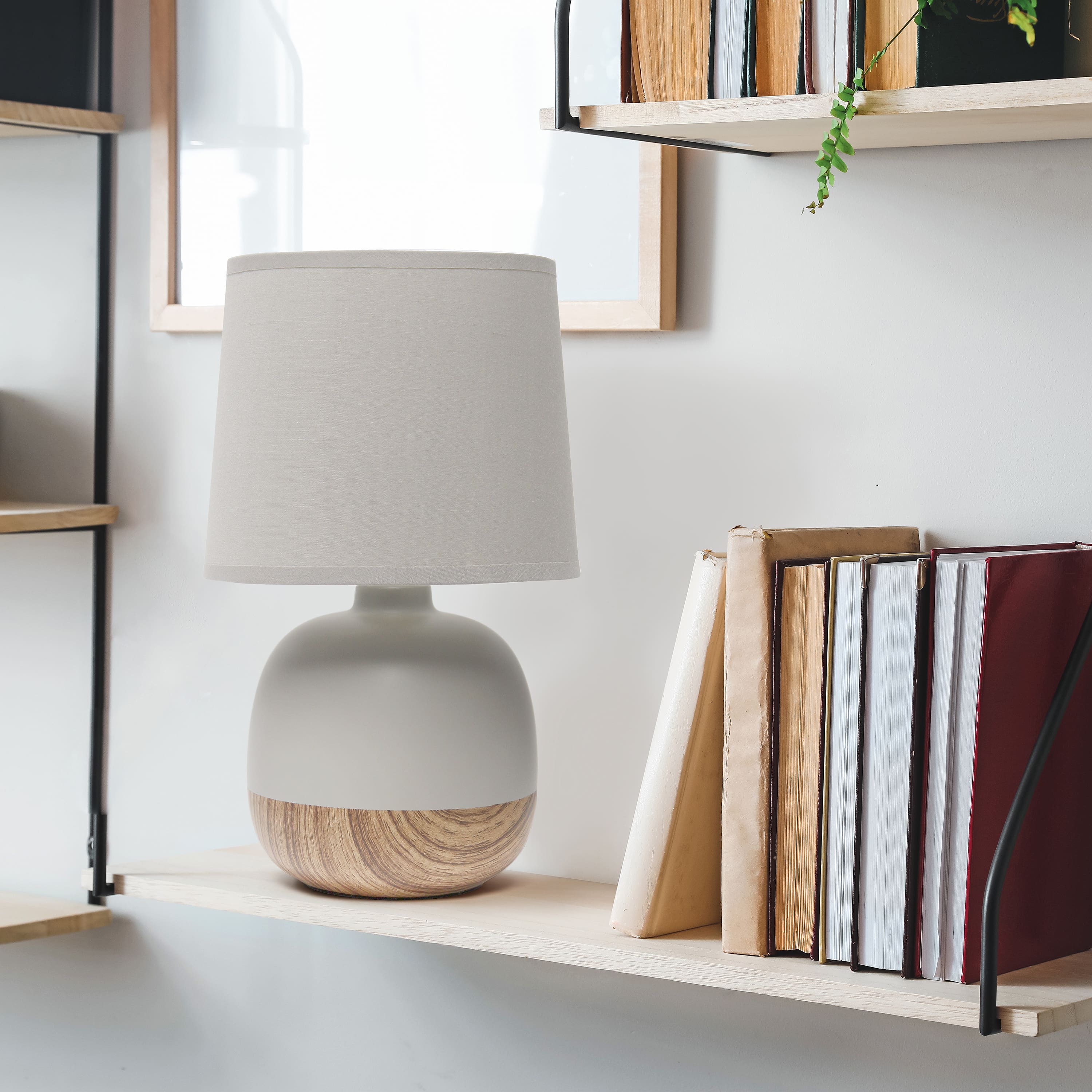 Simple Designs 12&#x22; Petite Mid Century Light Woodgrain Base Table Lamp