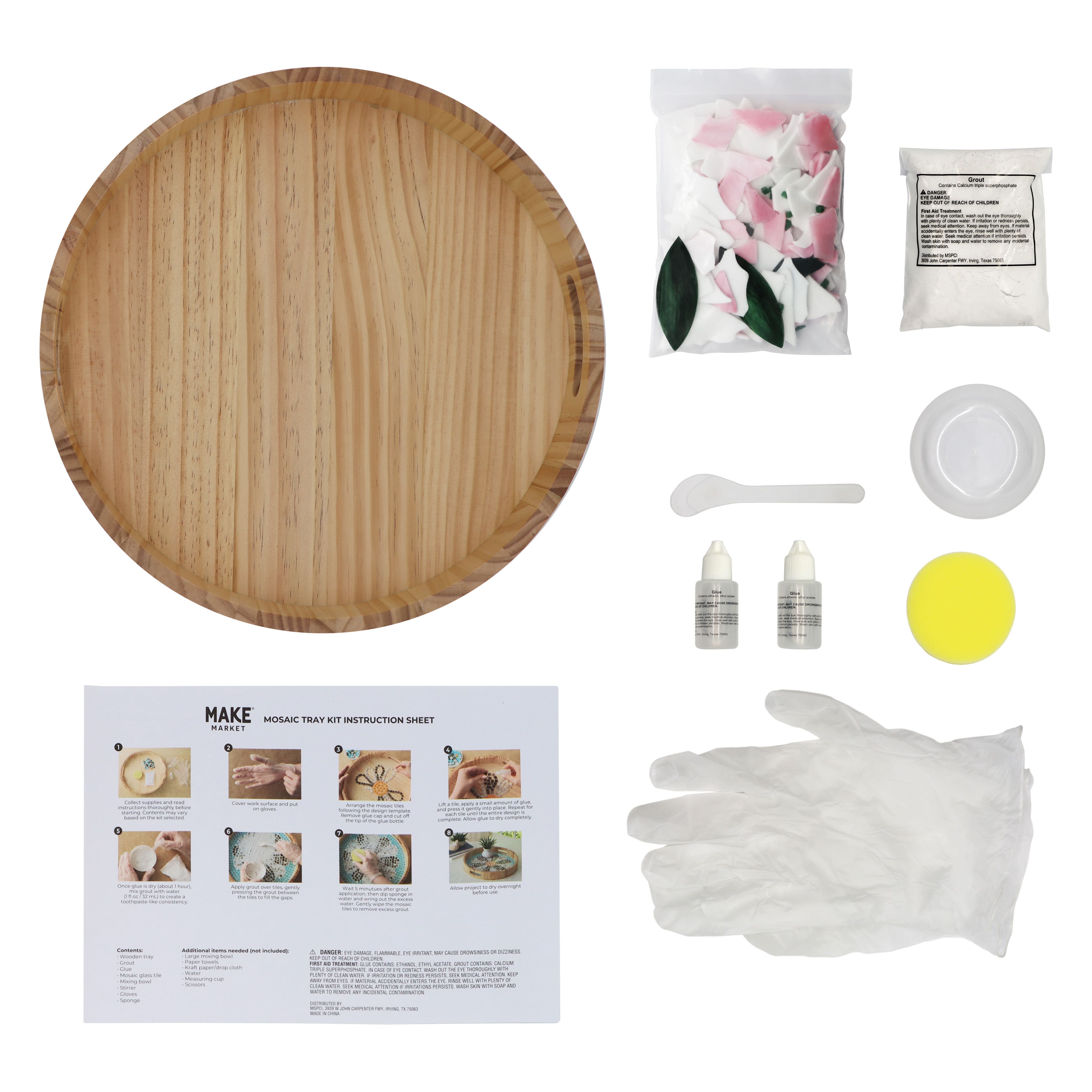 14&#x22; Round Pink Rose Mosaic Tray Kit by Make Market&#xAE;