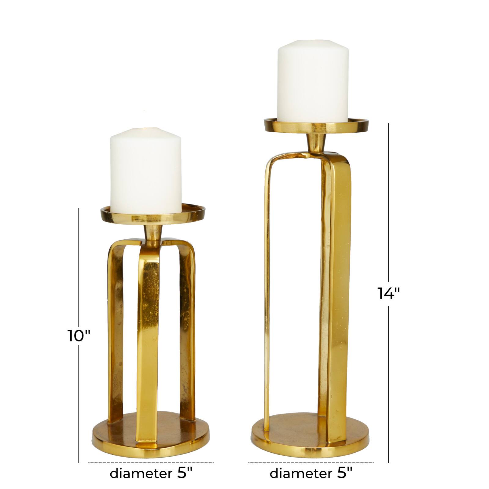 Set of 2 Gold Aluminum Modern Candle Holder, 14&#x22; x 5&#x22; x 5&#x22;