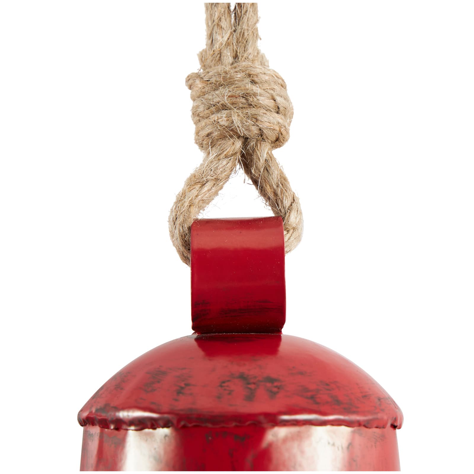 Red Metal Cow Bells Tibetan Inspired Decorative with Jute Hanging Rope Set