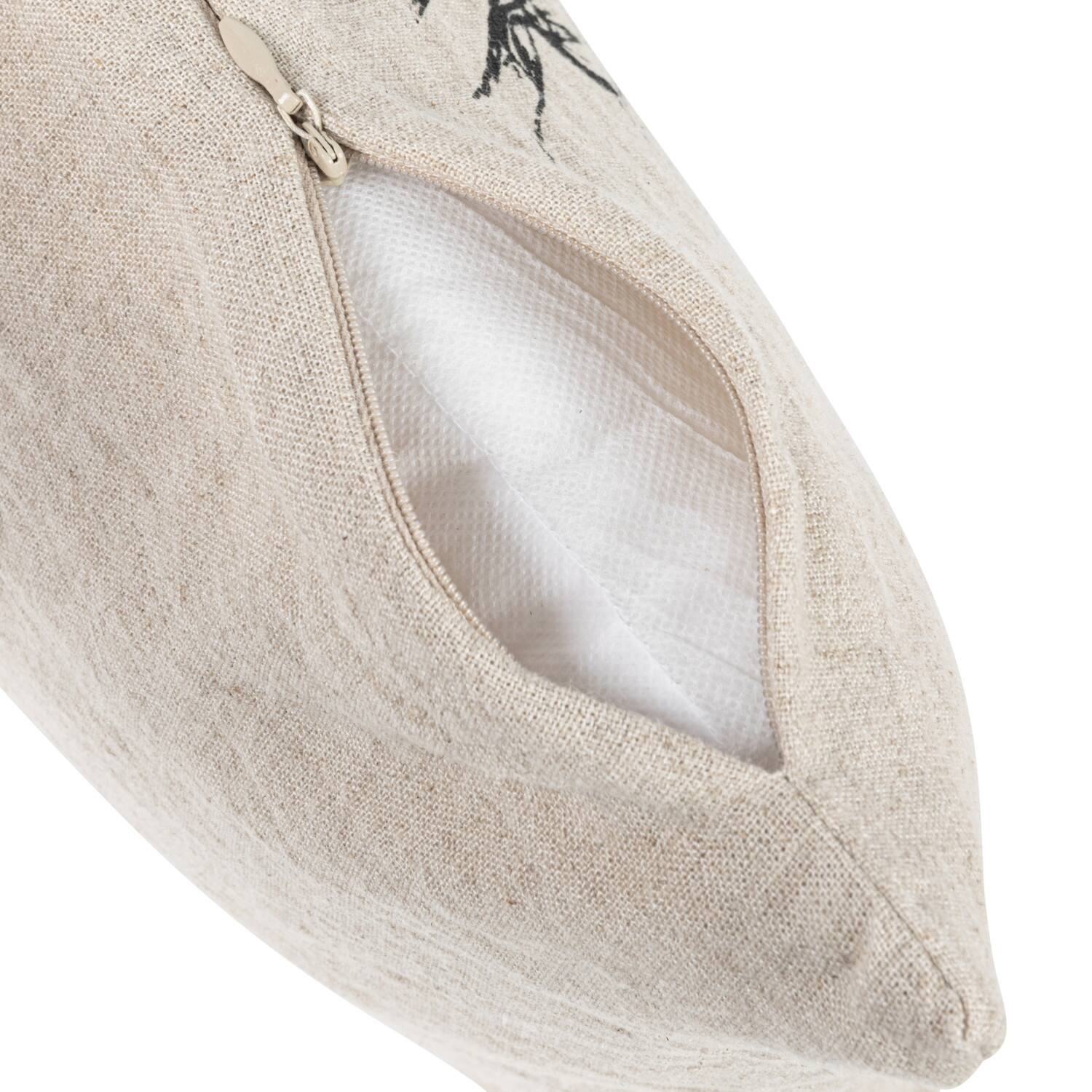 Hello Honey® Natural & Black Text, Flowers & Bird Designs Linen Blend Lumbar Pillow