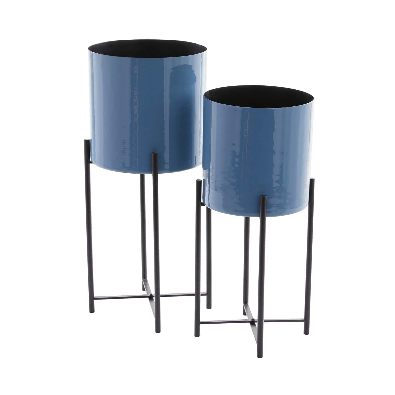 CosmoLiving by Cosmopolitan Set of 2 Blue Iron Contemporary Planter, 24" x 10" x 10"