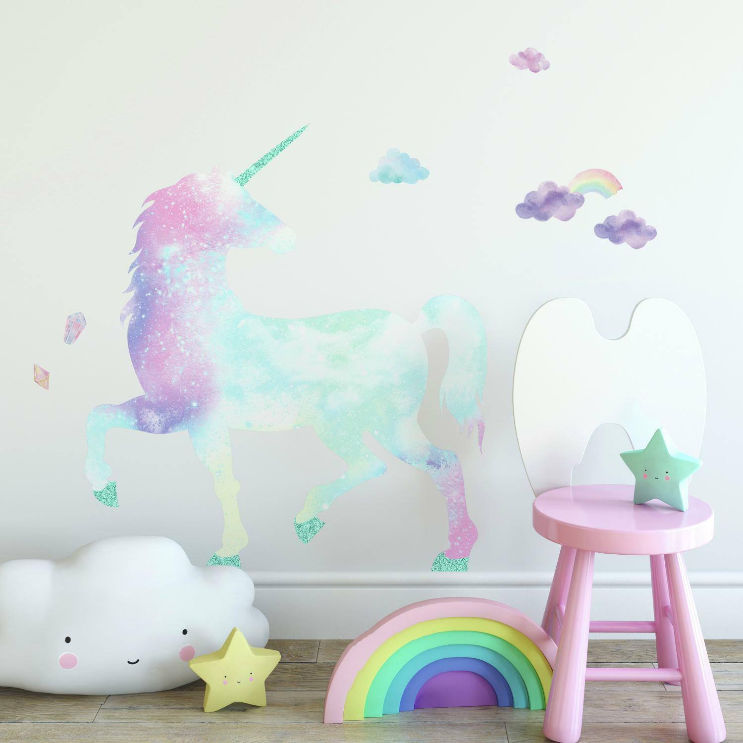 RoomMates Galaxy Unicorn Peel & Stick Giant Wall Decals with Glitter