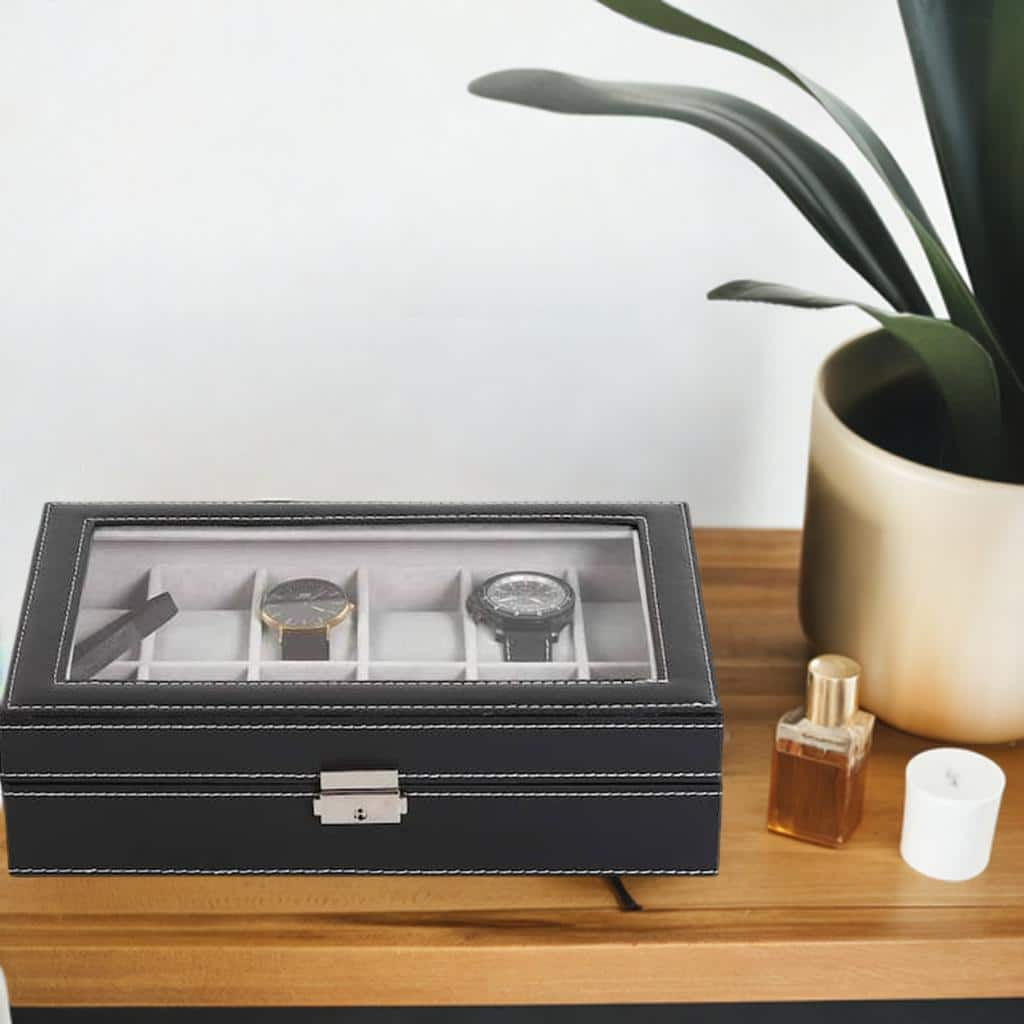 Charcoal Black Dozen Leather Watch Box