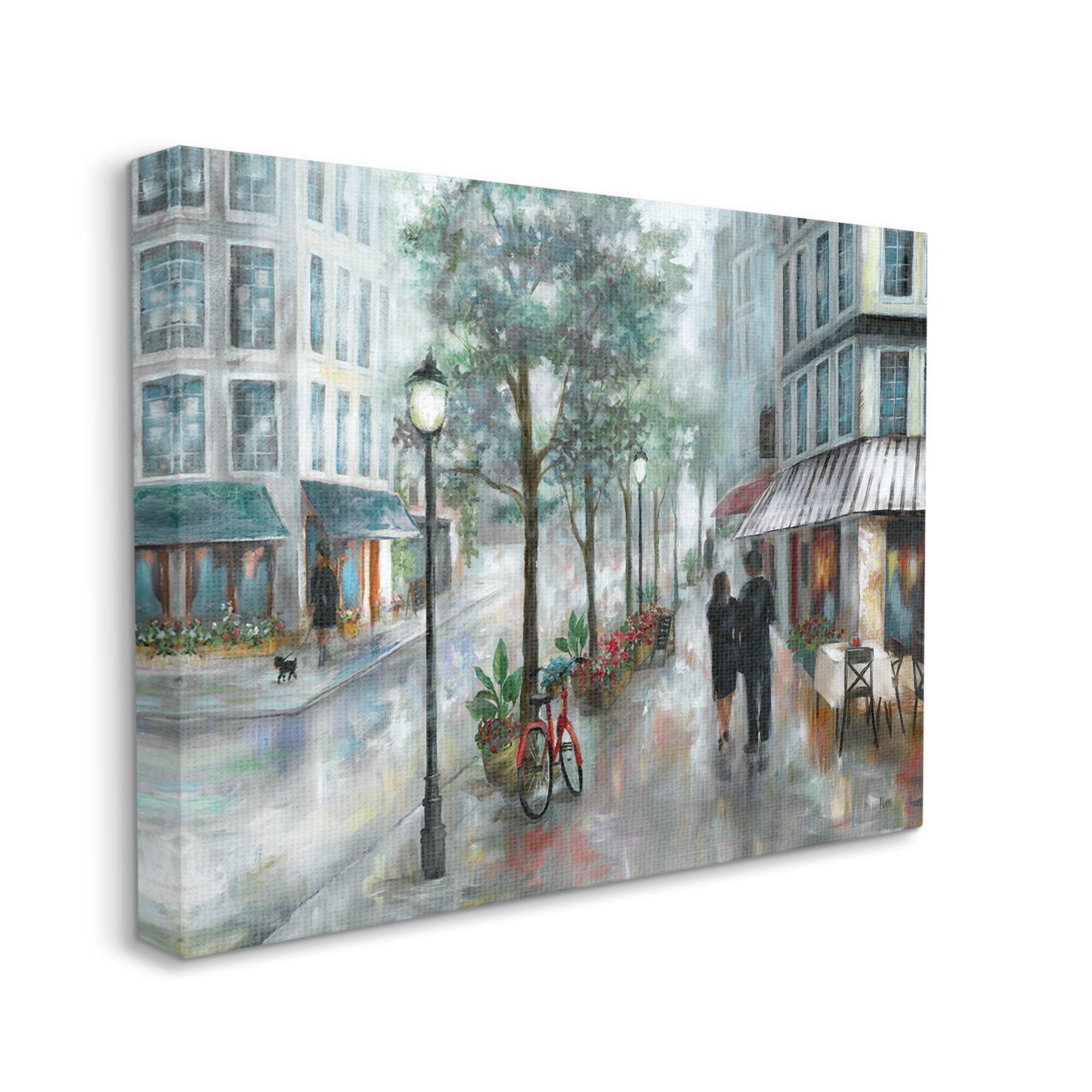 Stupell Industries Couple Walking Through Traditional Rainy City Architecture Canvas Wall Art