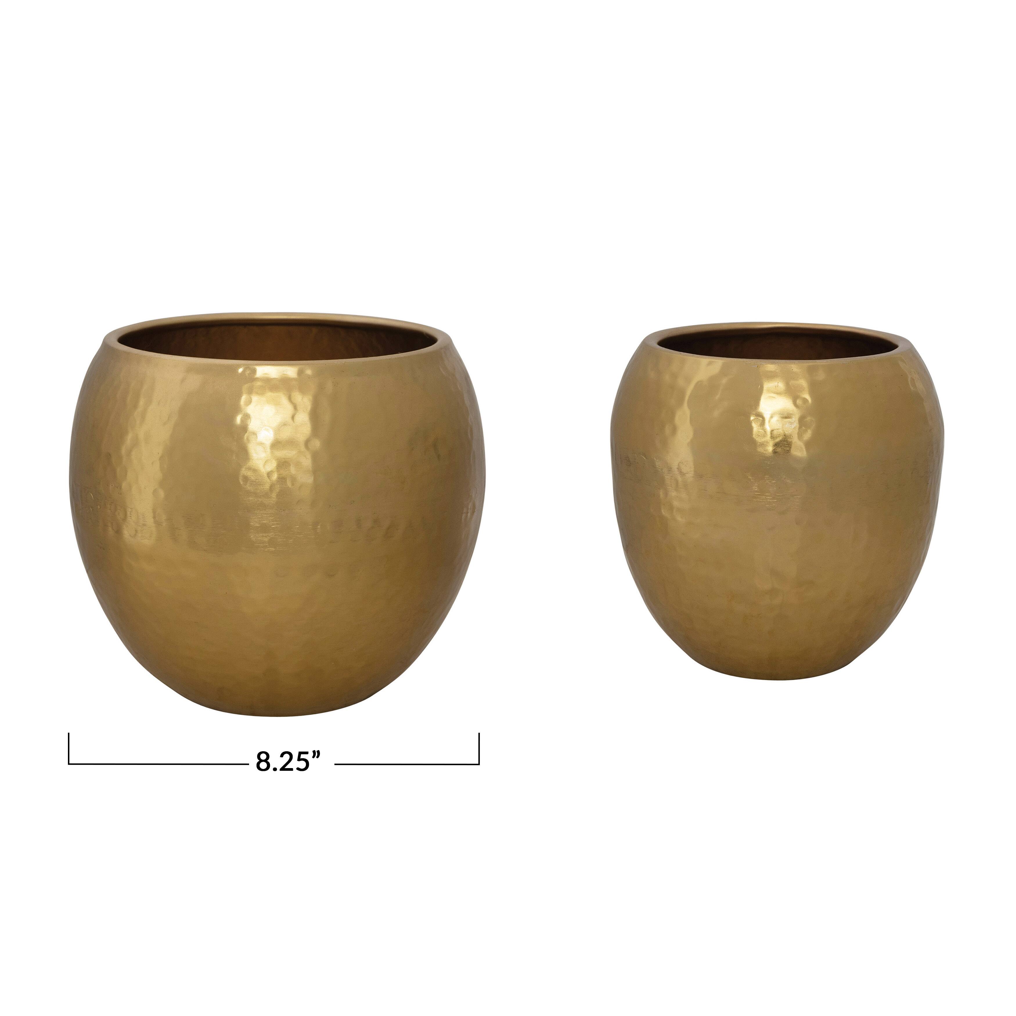 Hello Honey&#xAE; Brass Finish Hammered Metal Planters Set
