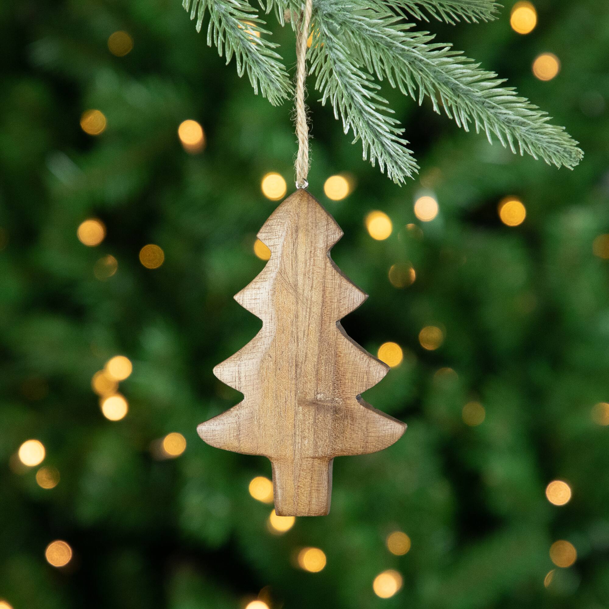 Tree and Star Wooden Christmas Ornaments - 5&#x22; - Brown - Set of 2