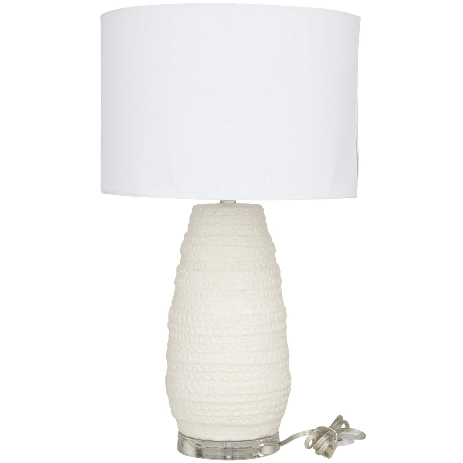 Cream Ceramic Gourd Style Base Table Lamp with Drum Shade 14&#x22; x 14&#x22; x 25&#x22;