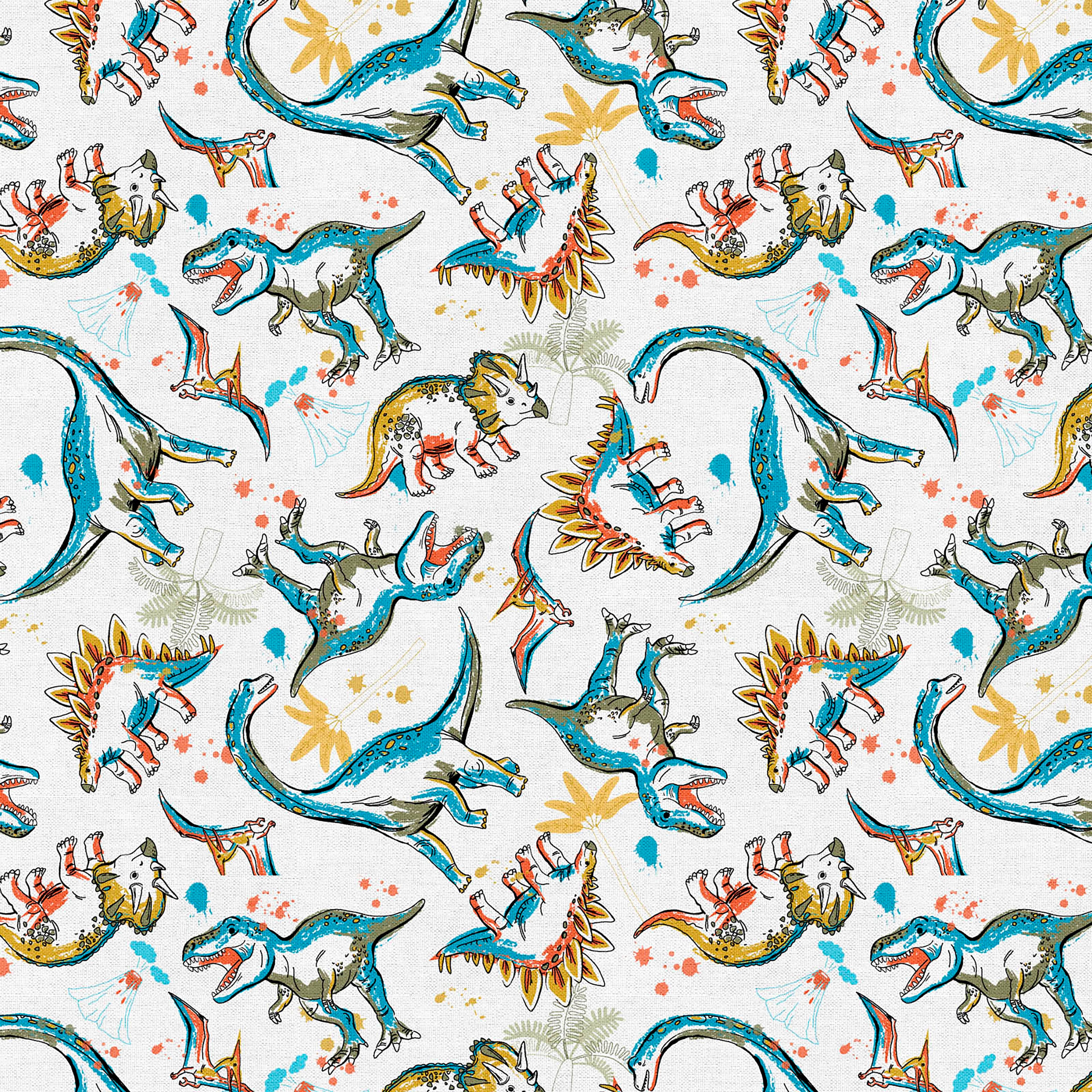 Fabric Editions White Dino Toss Cotton Fabric