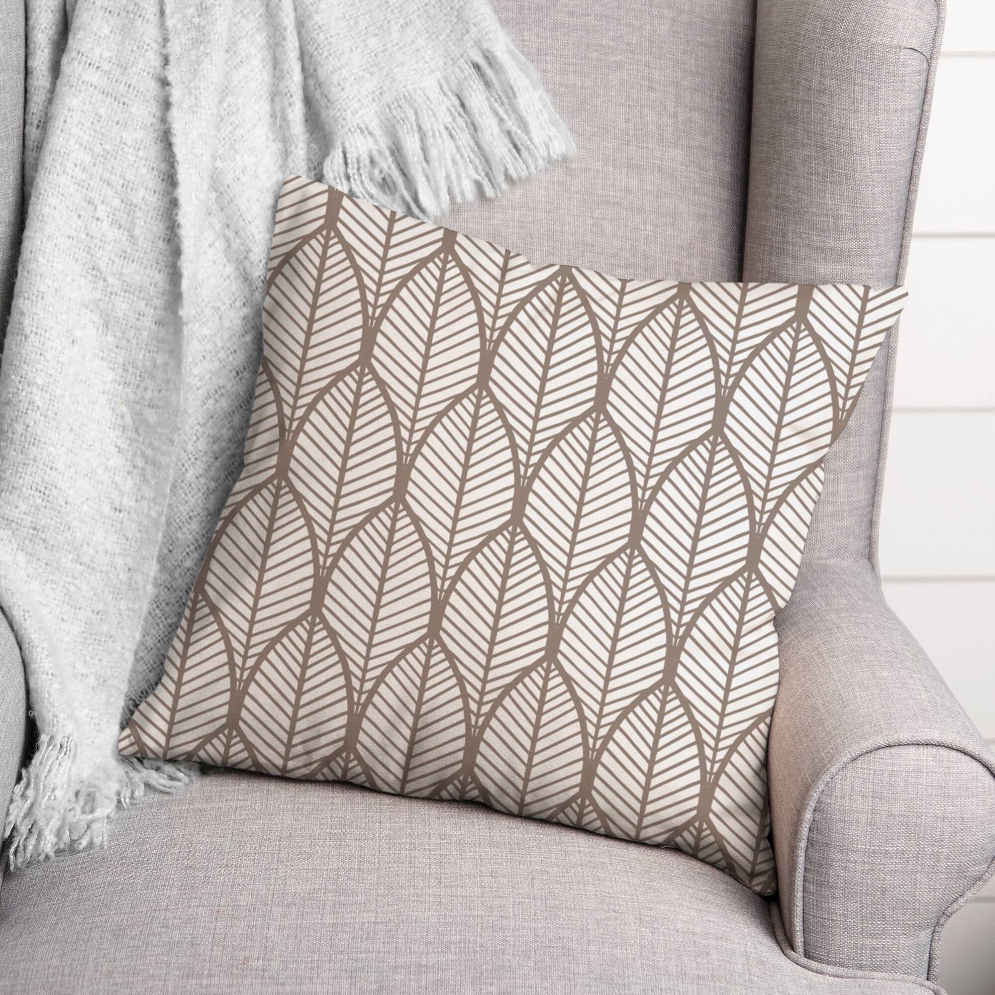 Taupe Geo Leaves Throw Pillow