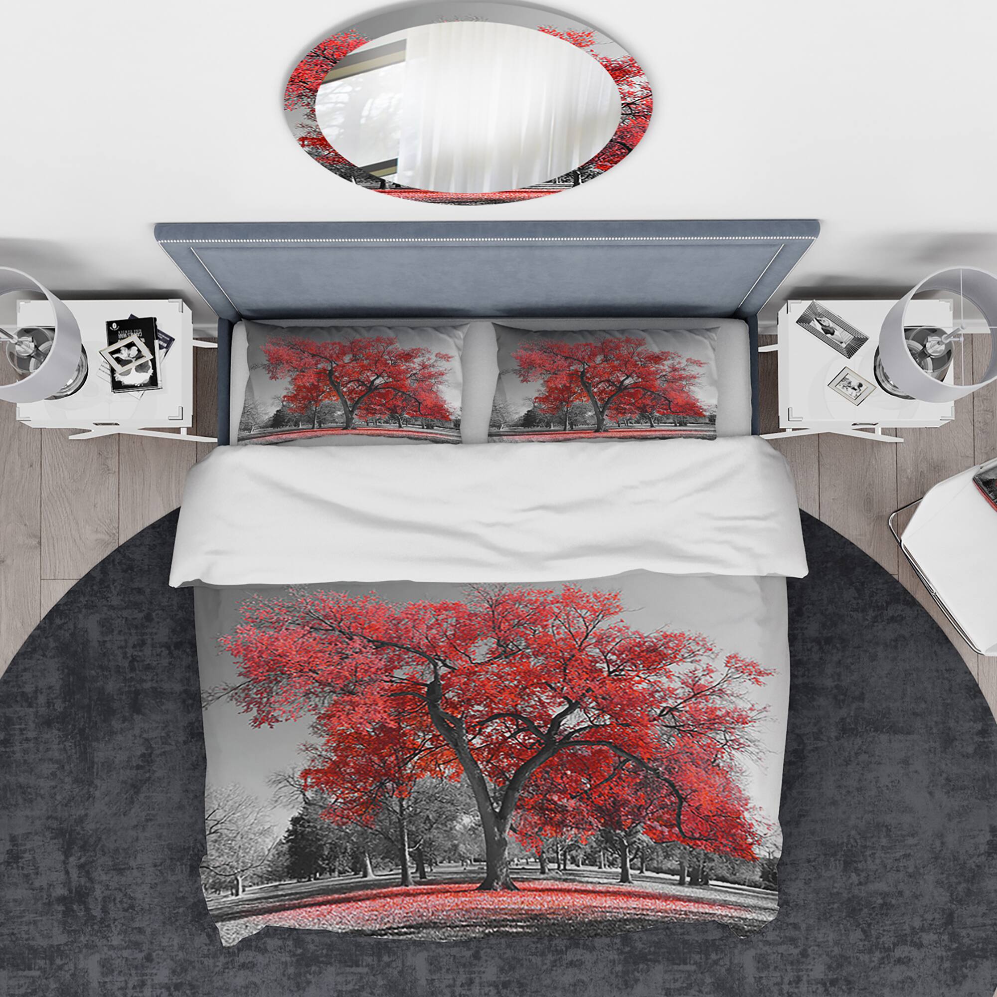 Designart &#x27;Big Red Tree on Foggy Day&#x27; Traditional Bedding Set - Duvet Cover &#x26; Shams