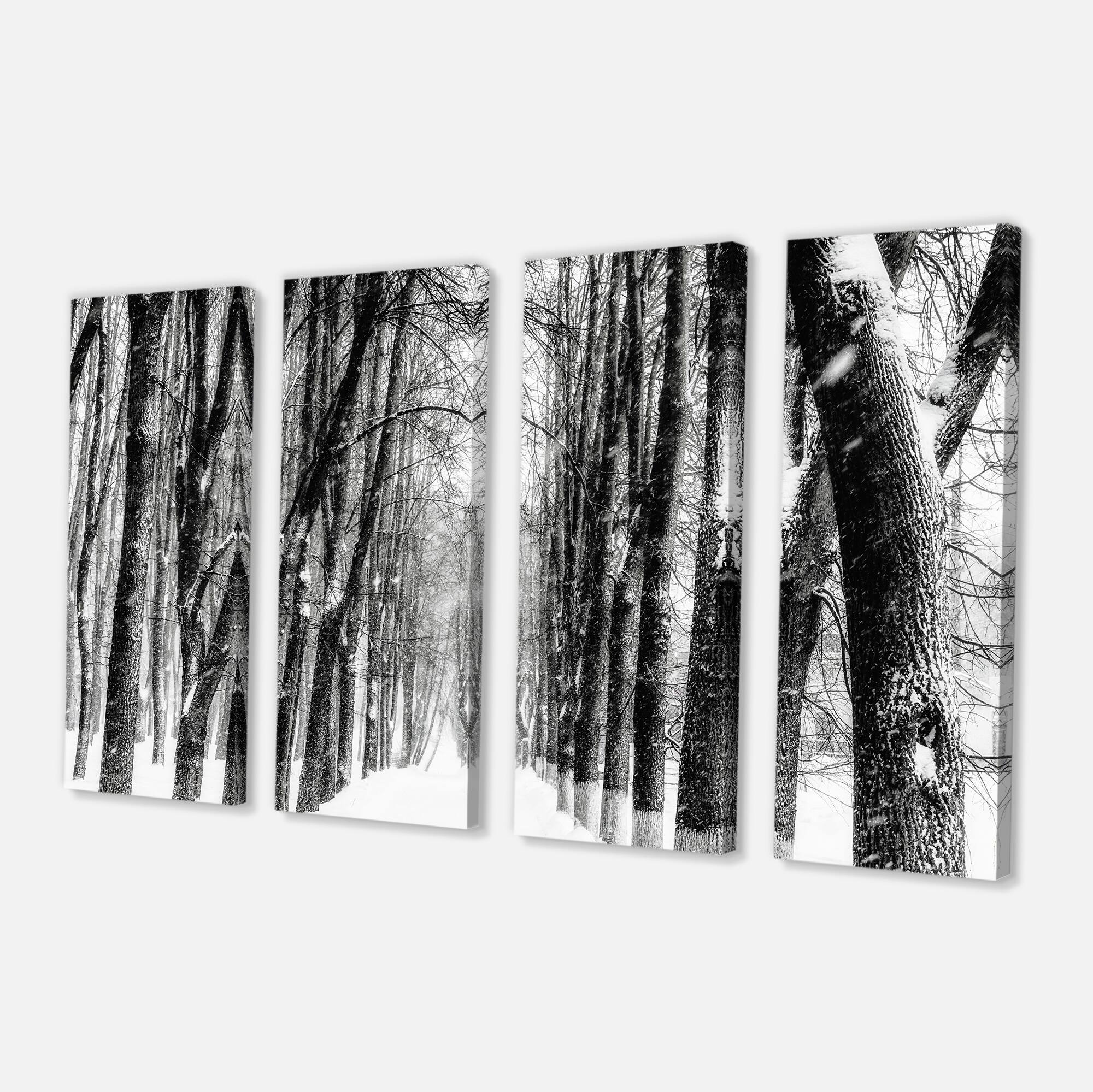 Designart - Snowy Forest Black and White - Modern Forest Canvas Art