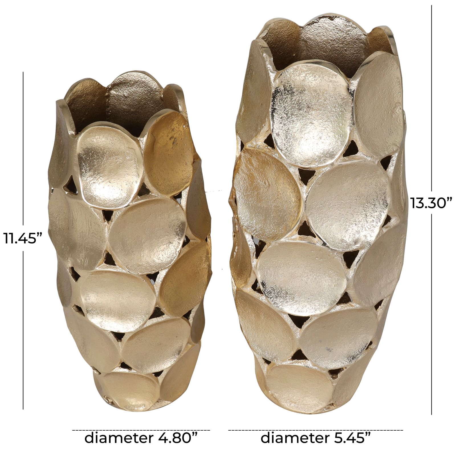 Gold Aluminum Geometric Open Framed Vase with Circular Plates Set