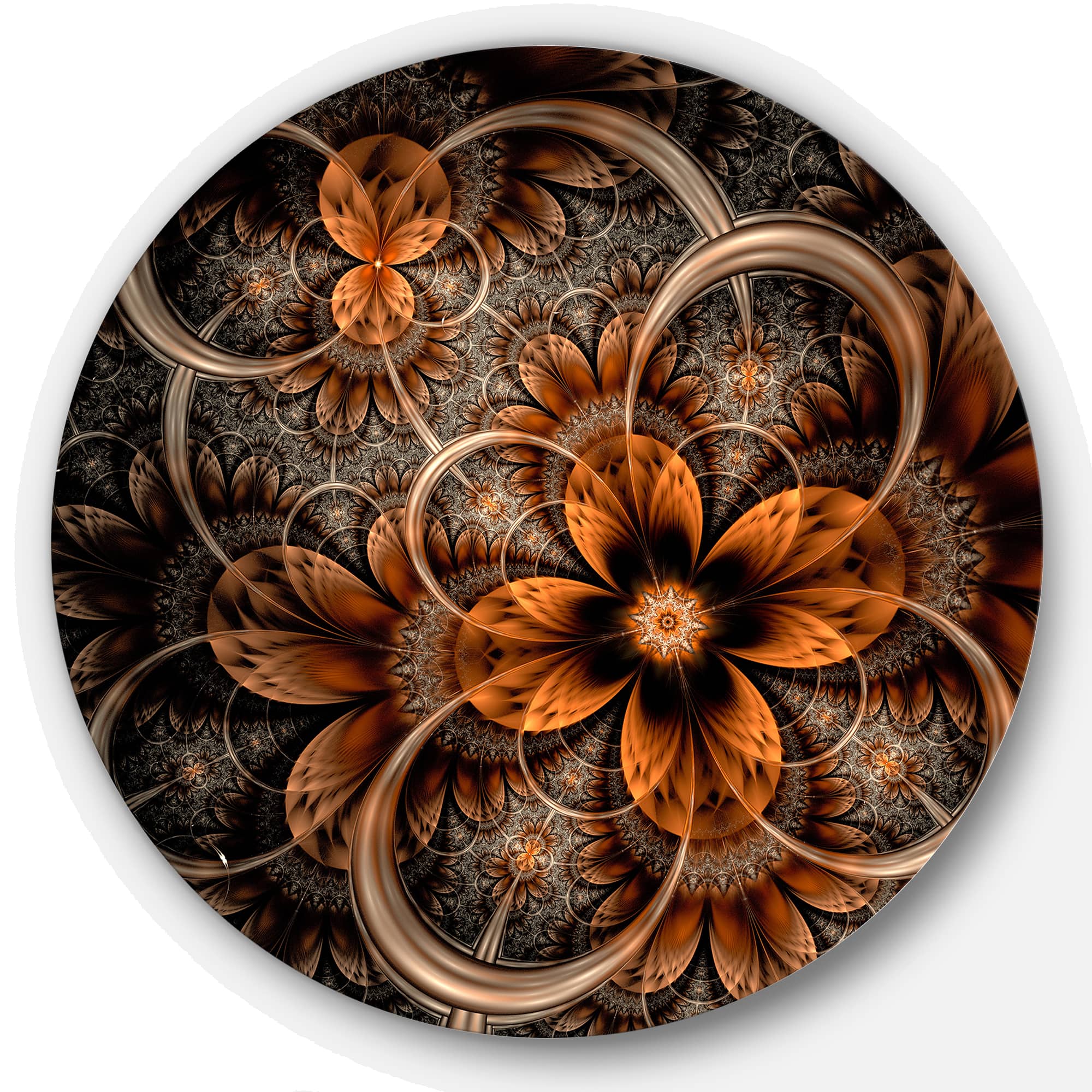 Designart - Dark Orange Digital Art Fractal Flower' Floral Metal Circle Wall Art