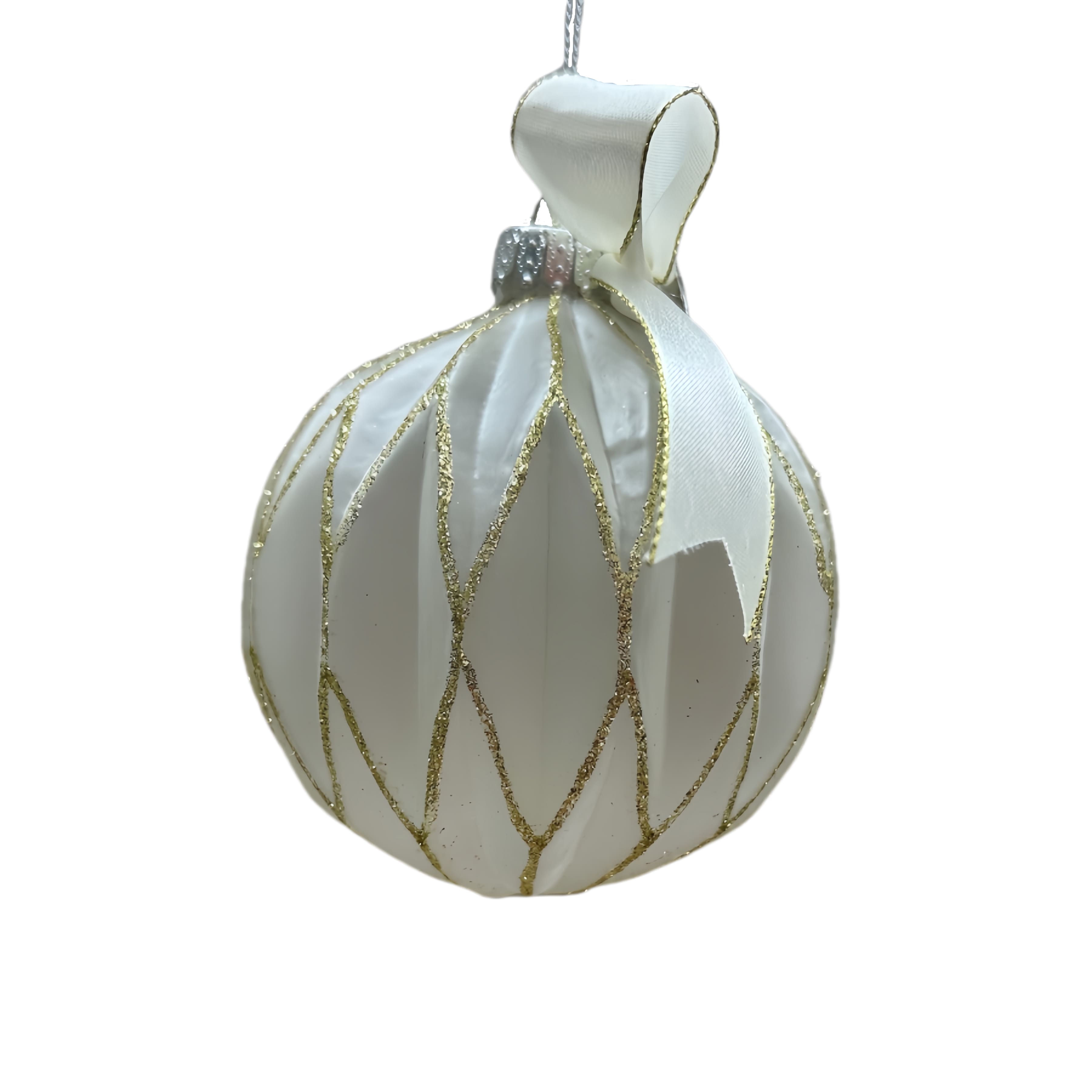 4.25&#x22; White Glass Ball Ornament with Bow by Ashland&#xAE;