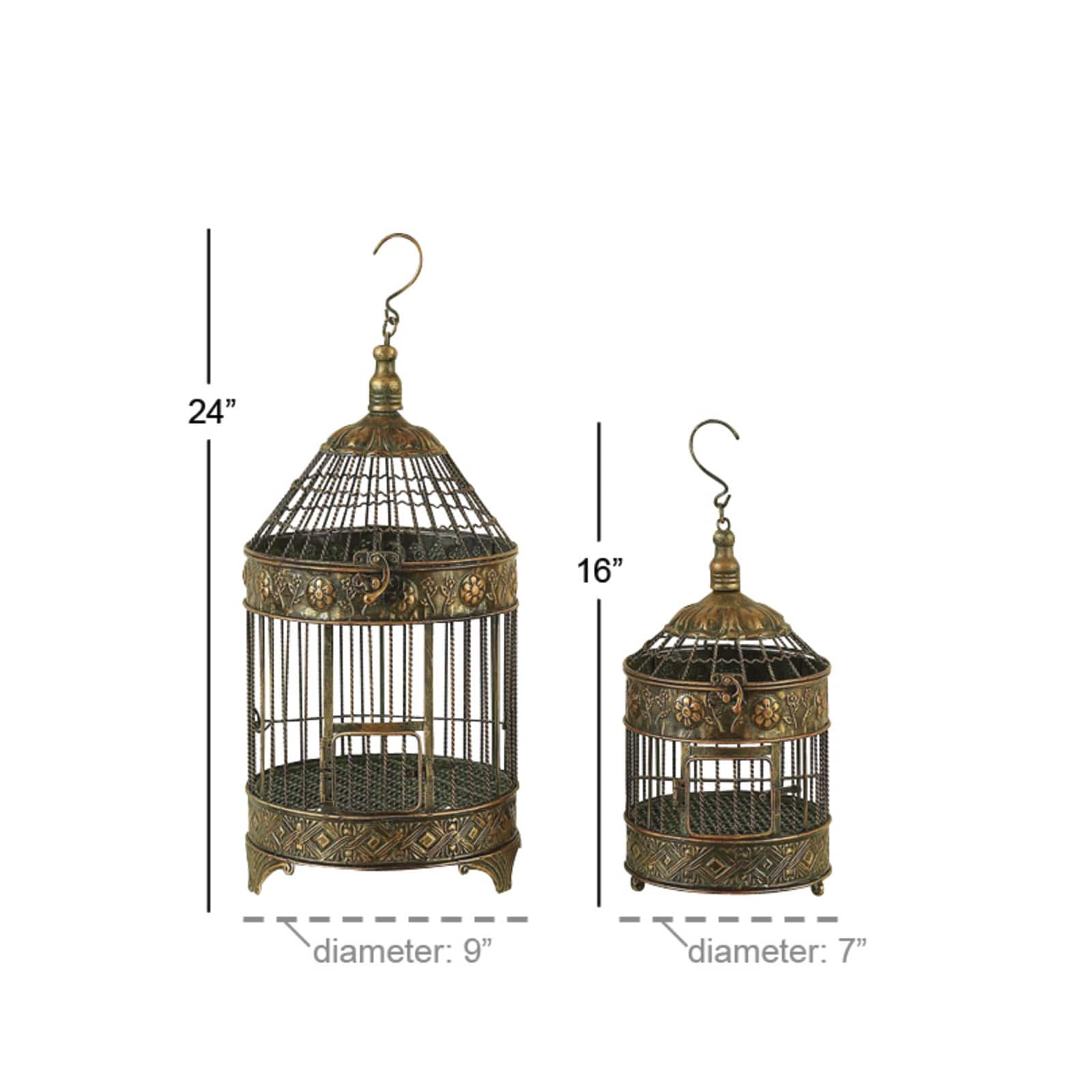 Vintage Bronze Metallic Tapered Bird Cage Set