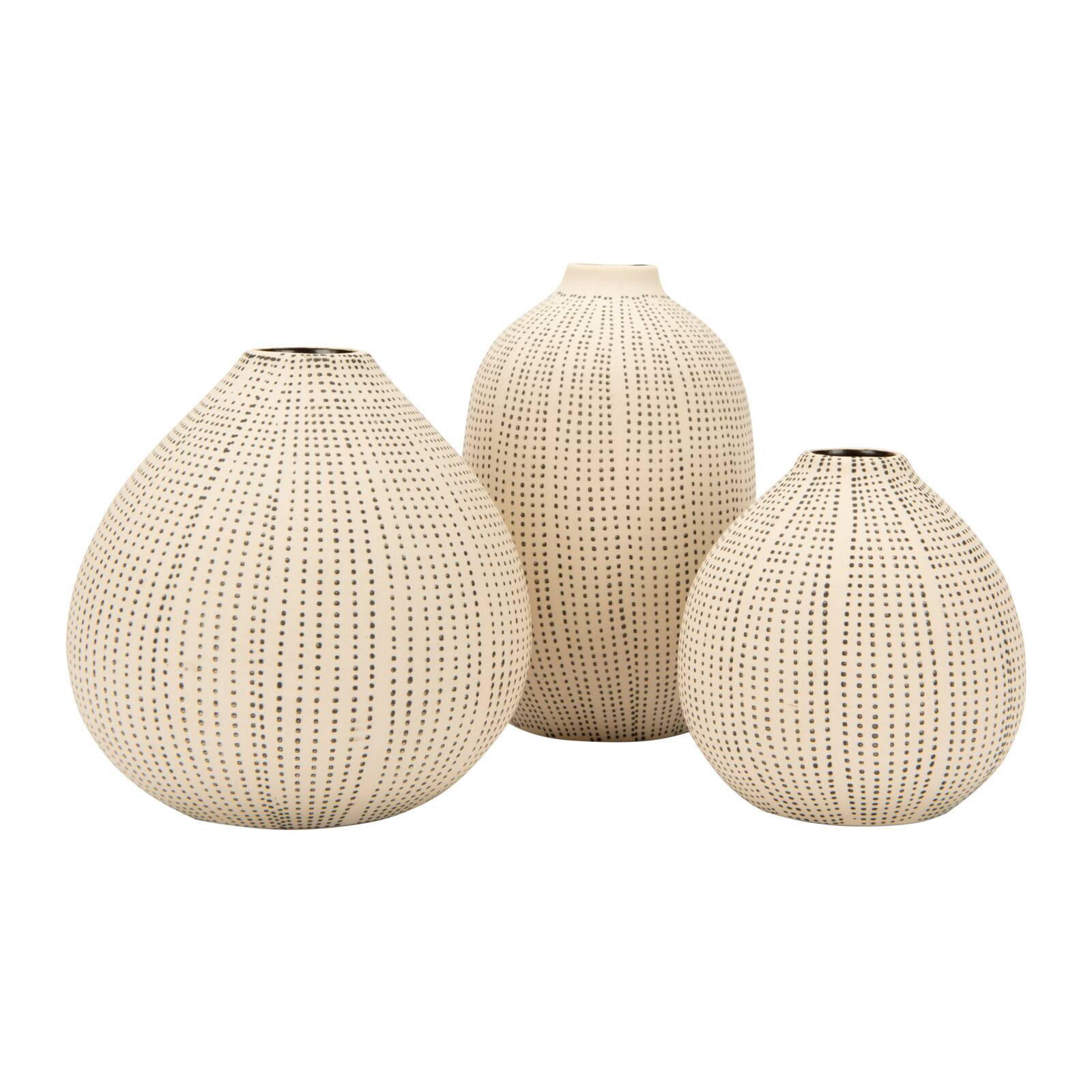 White Stoneware Vases with Textured Black Polka Dots Set