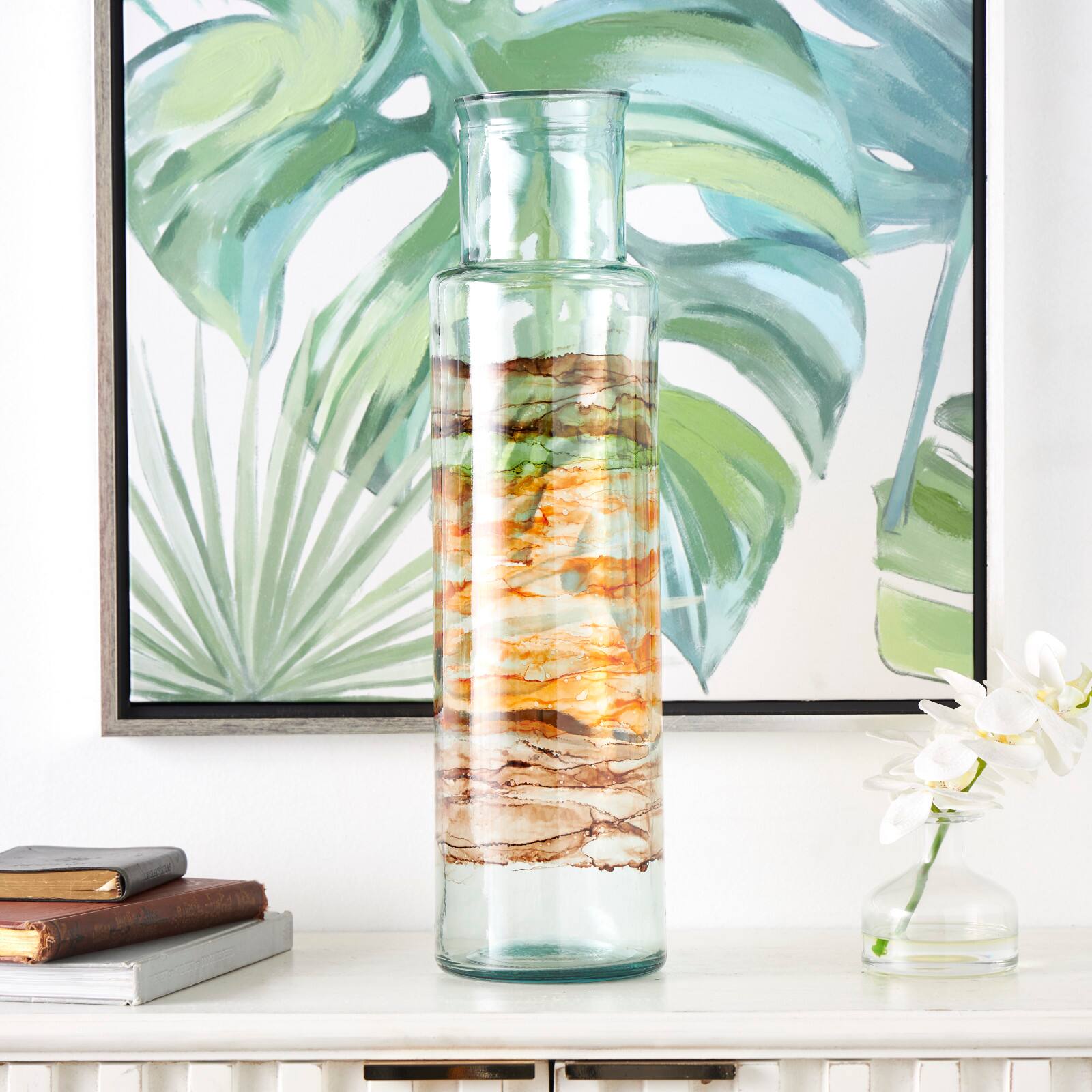22&#x22; Multicolor Swirl Glass Cylinder Vase