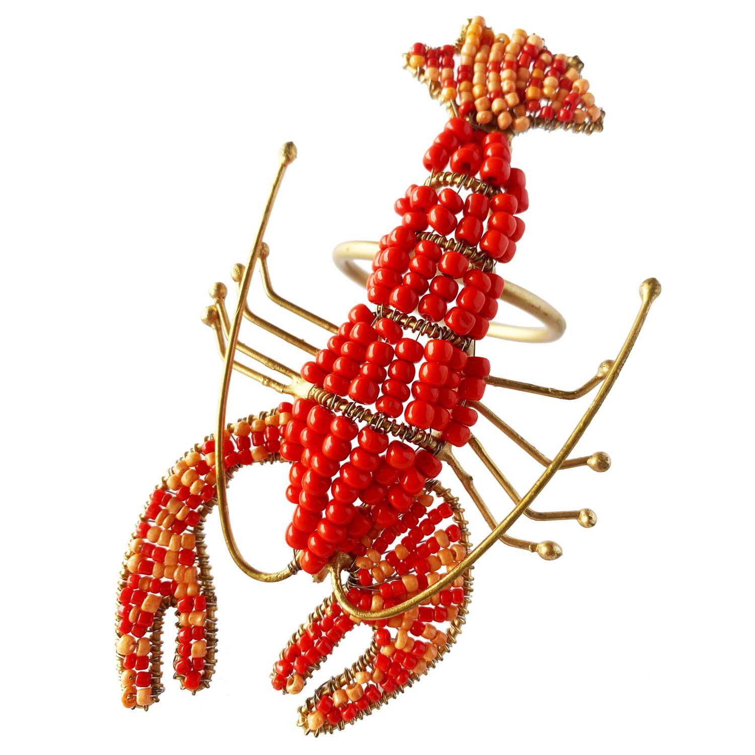 Hello Honey® 5" Red Lobster Metal Napkin Rings with Glass Beads, 4ct.