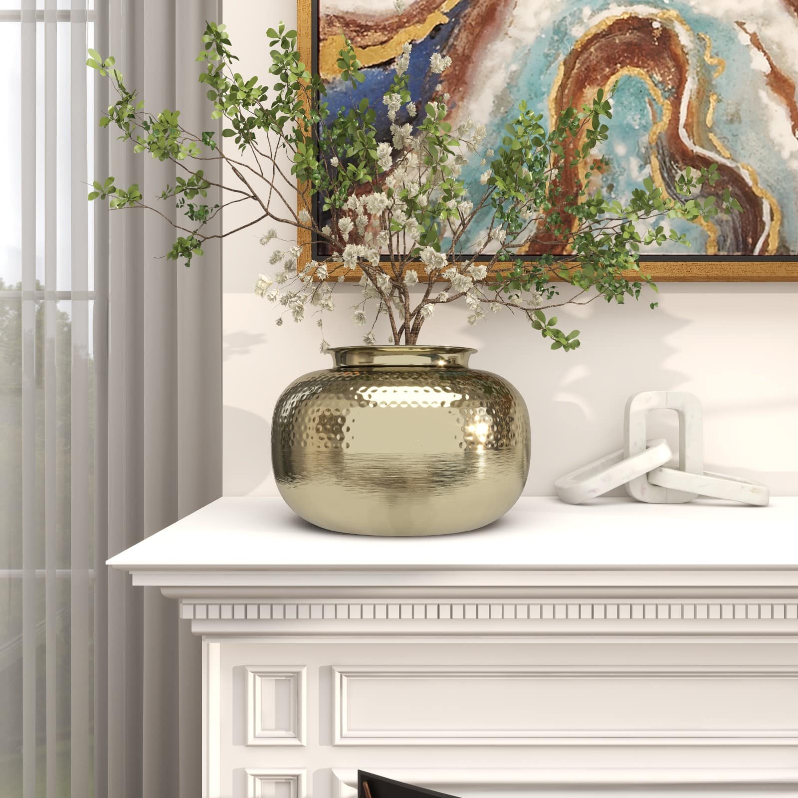 8&#x22; Gold Aluminum Brushed Vase with Hammered Top