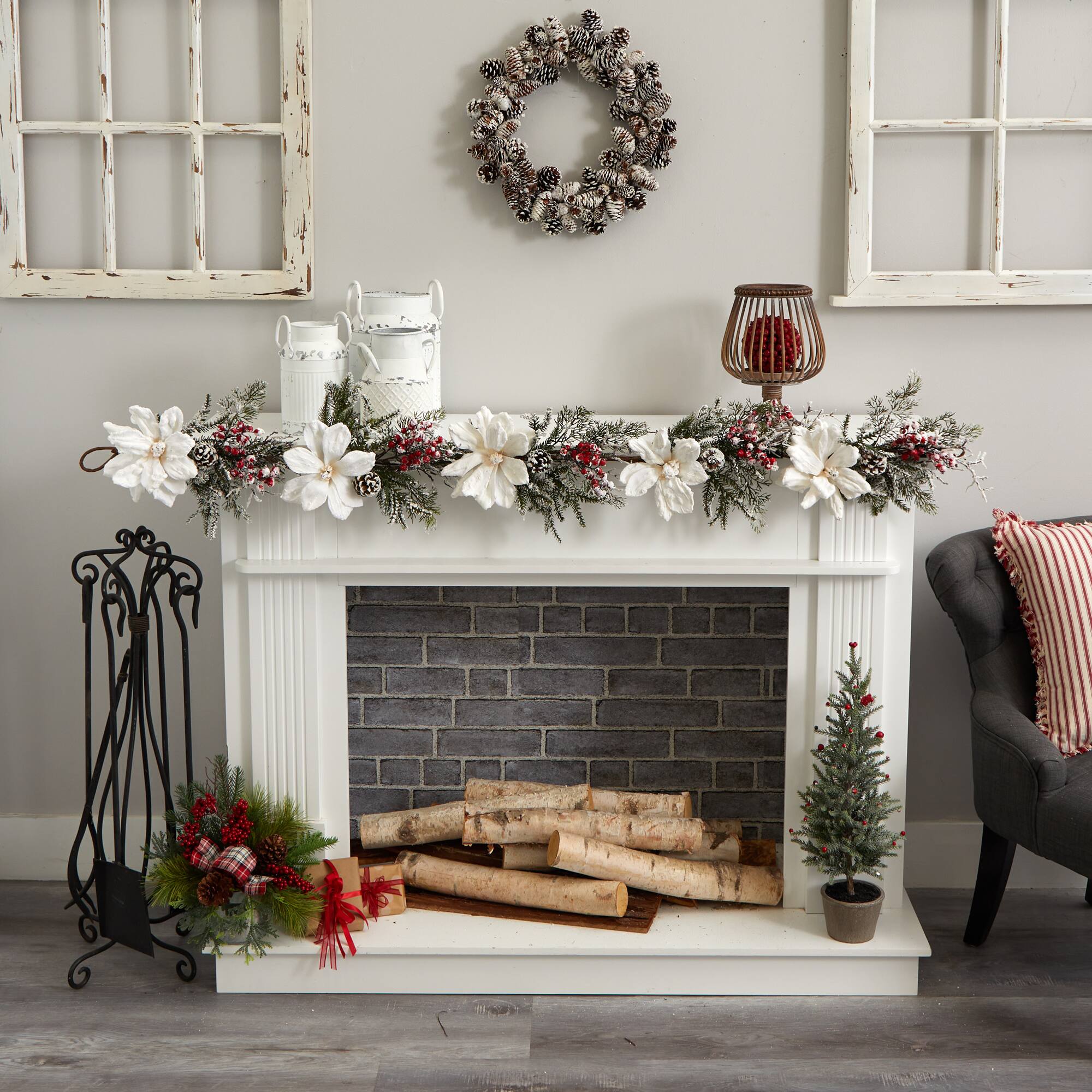 5ft. Frosted Magnolia &#x26; Berry Garland