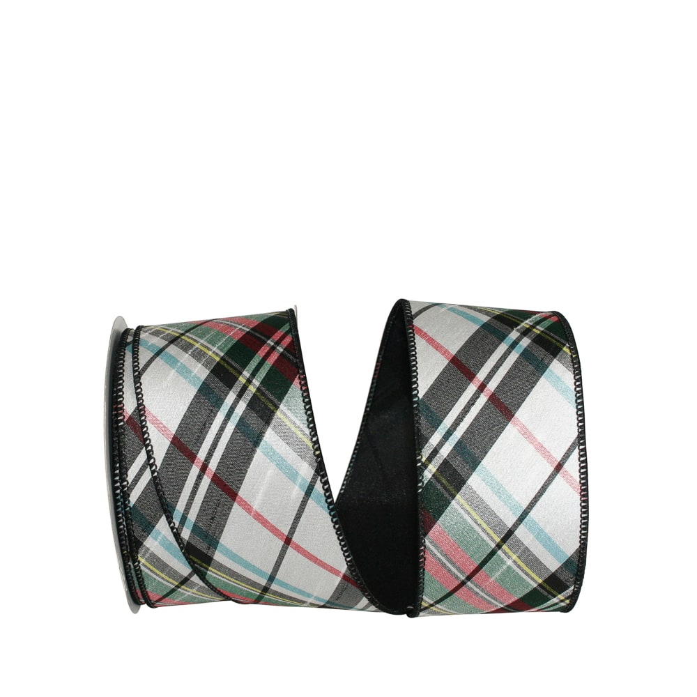 JAM Paper 4" x 10yd. Dupioni Wired Edge Diagonal Plaid Ribbon