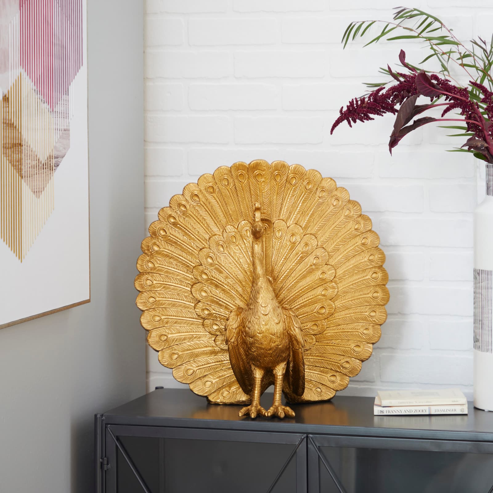 Gold Polystone Glam Sculpture, 20&#x22; x 18&#x22;