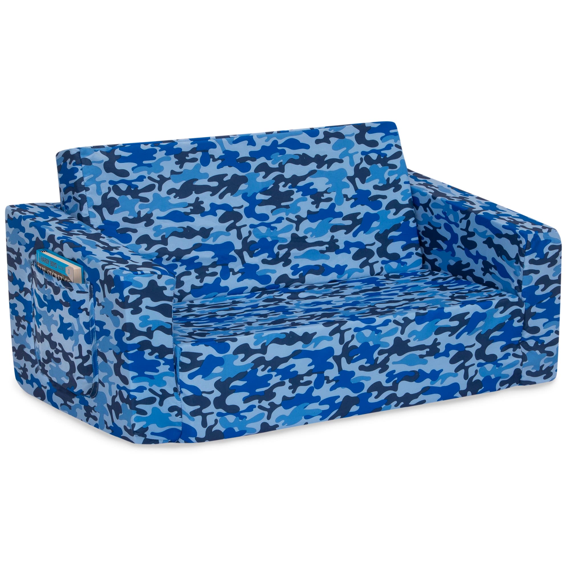 Delta Children 30&#x22; Blue Camo Cozee Flip Out 2-in-1 Convertible Chair to Lounger