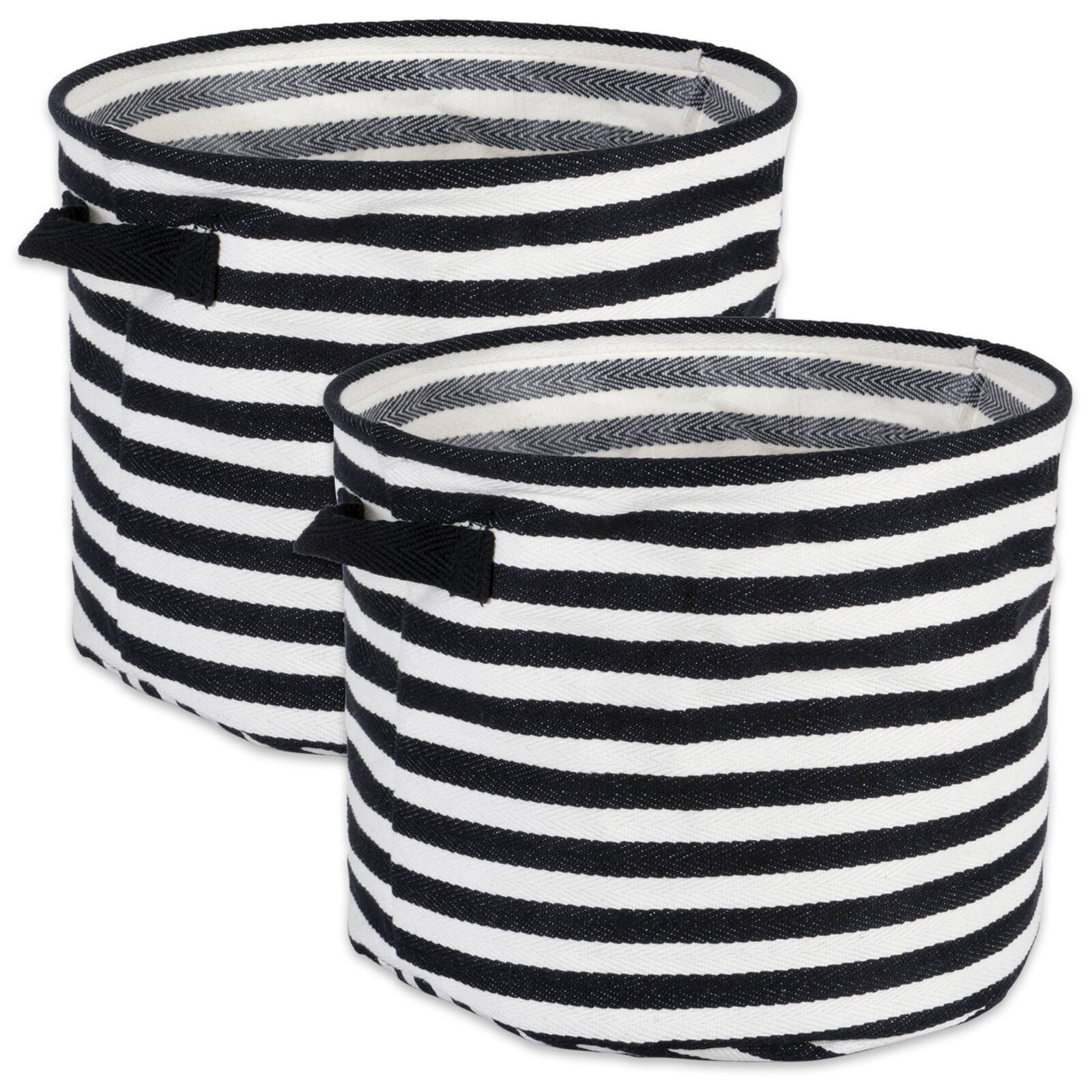 DII® Medium Round Stripes PE-Coated Herringbone Woven Cotton Laundry Bin
