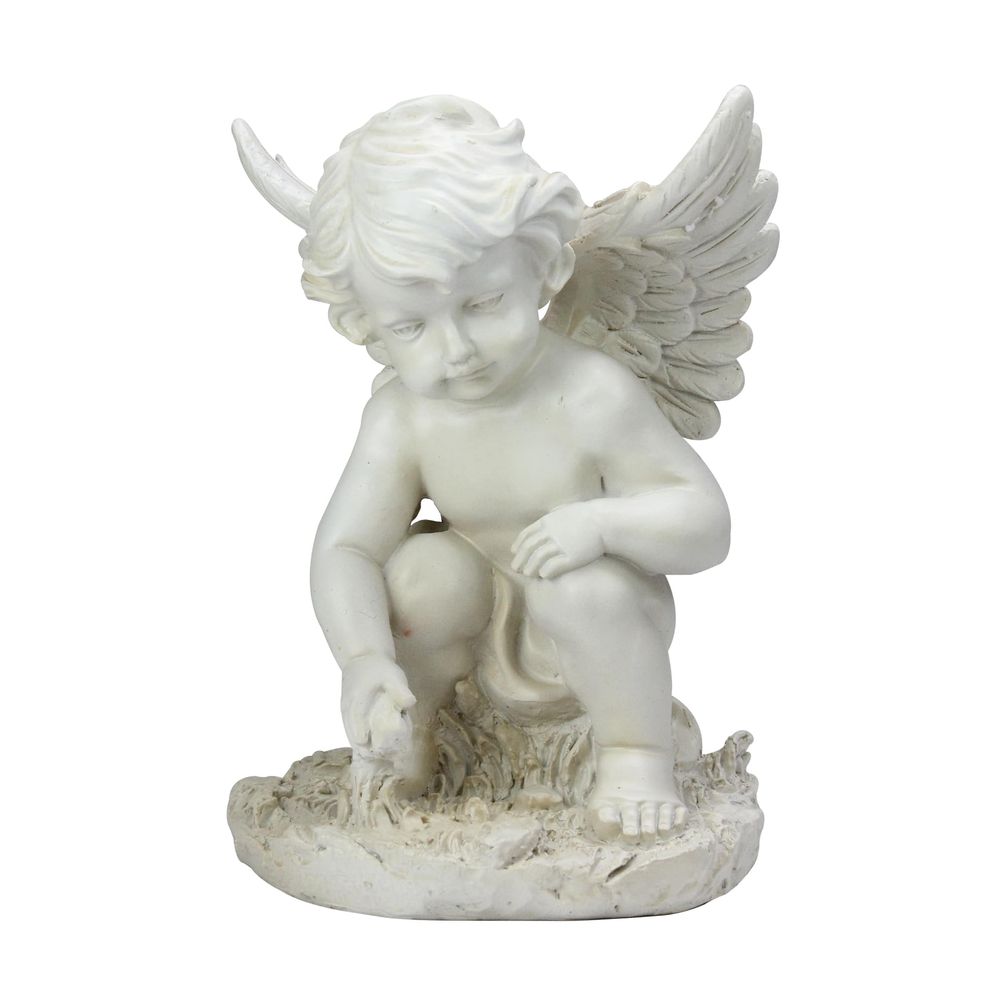 12" Ivory Sitting Cherub Angel Garden Statue