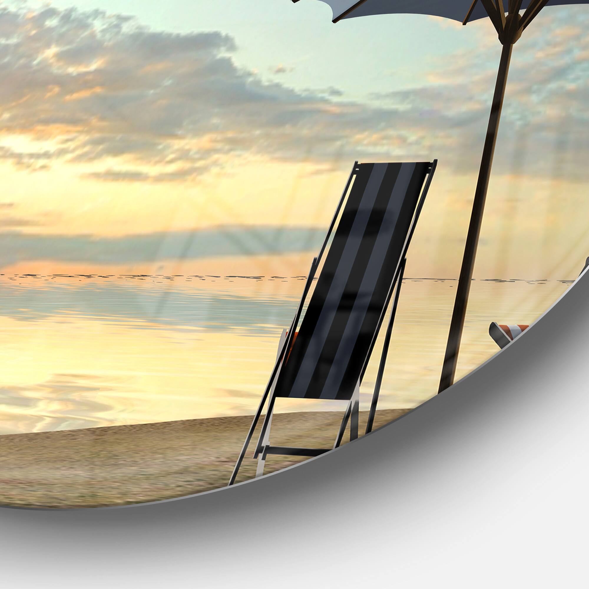 Designart - Deck Chairs and Umbrella on Beach&#x27; Seascape Metal Artwork